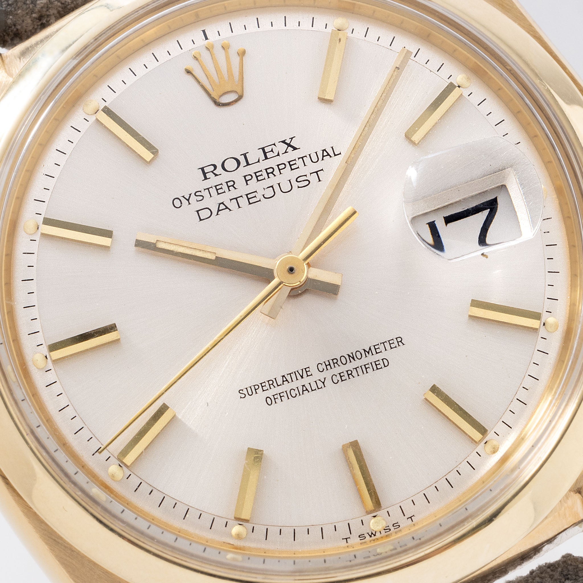 Rolex Datejust 1600 18kt Gelbgold silbernes Soleil-Zifferblatt