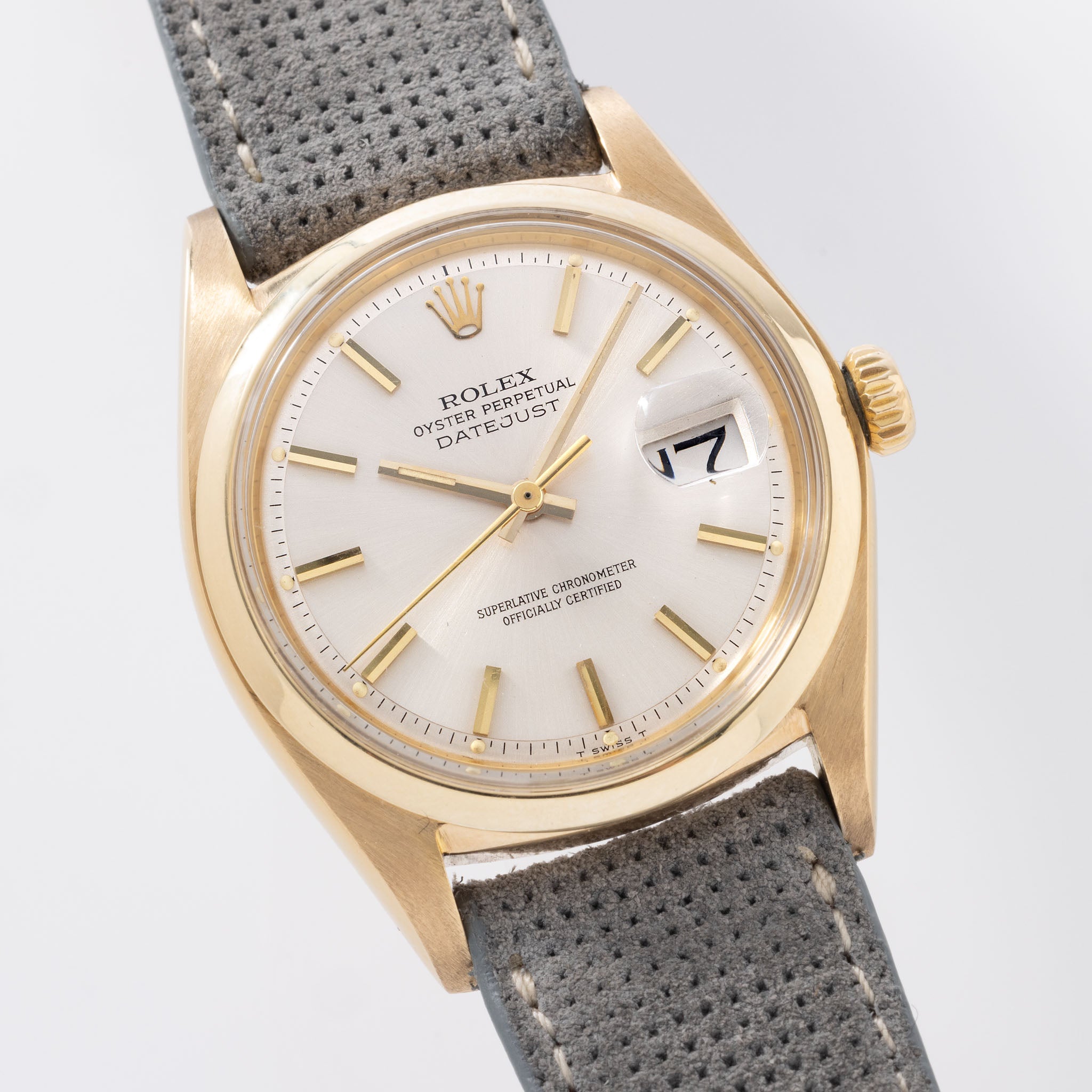 Rolex Datejust 1600 18kt Gelbgold silbernes Soleil-Zifferblatt