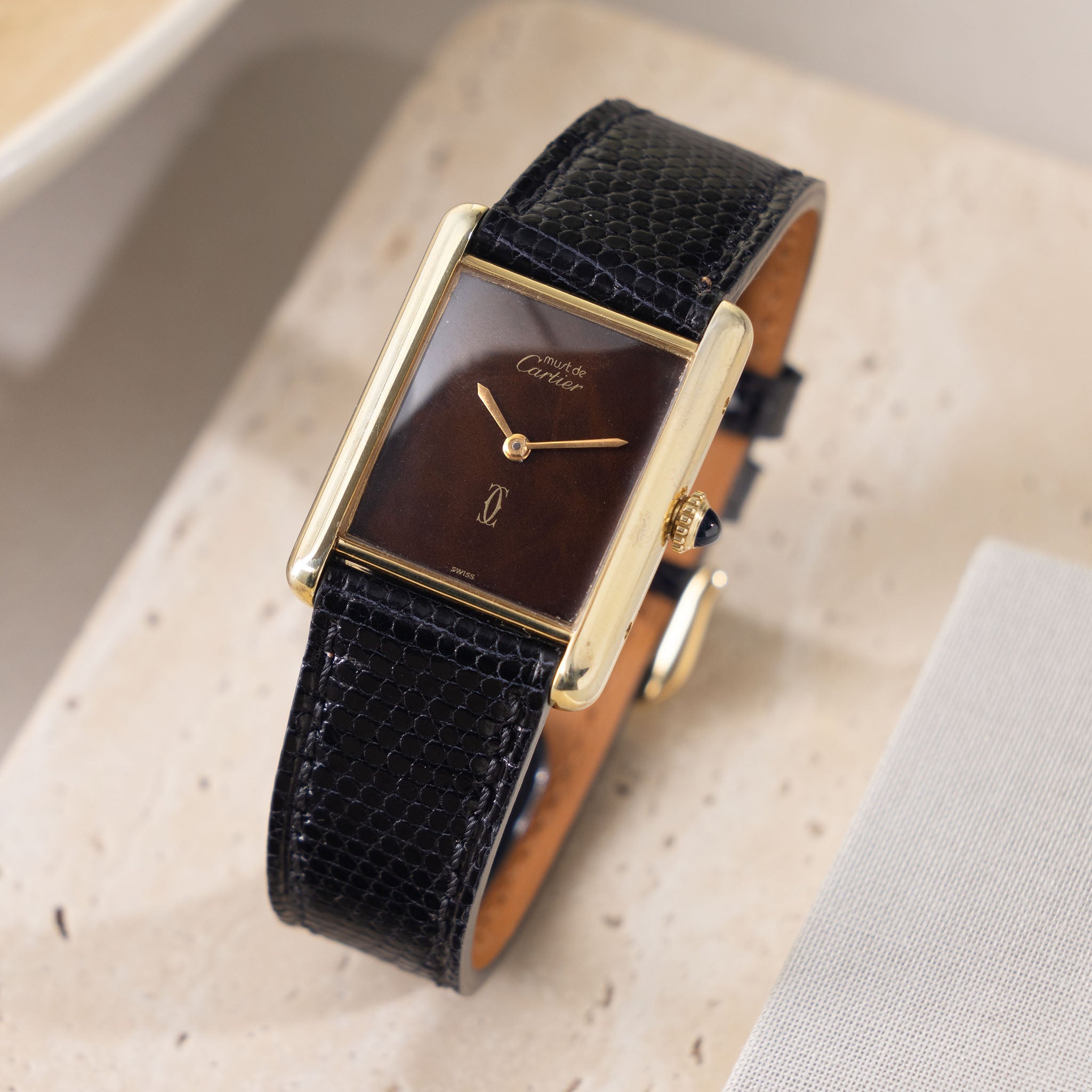 Cartier Tank must de Cartier Wood dial handwound movement big size  ‌