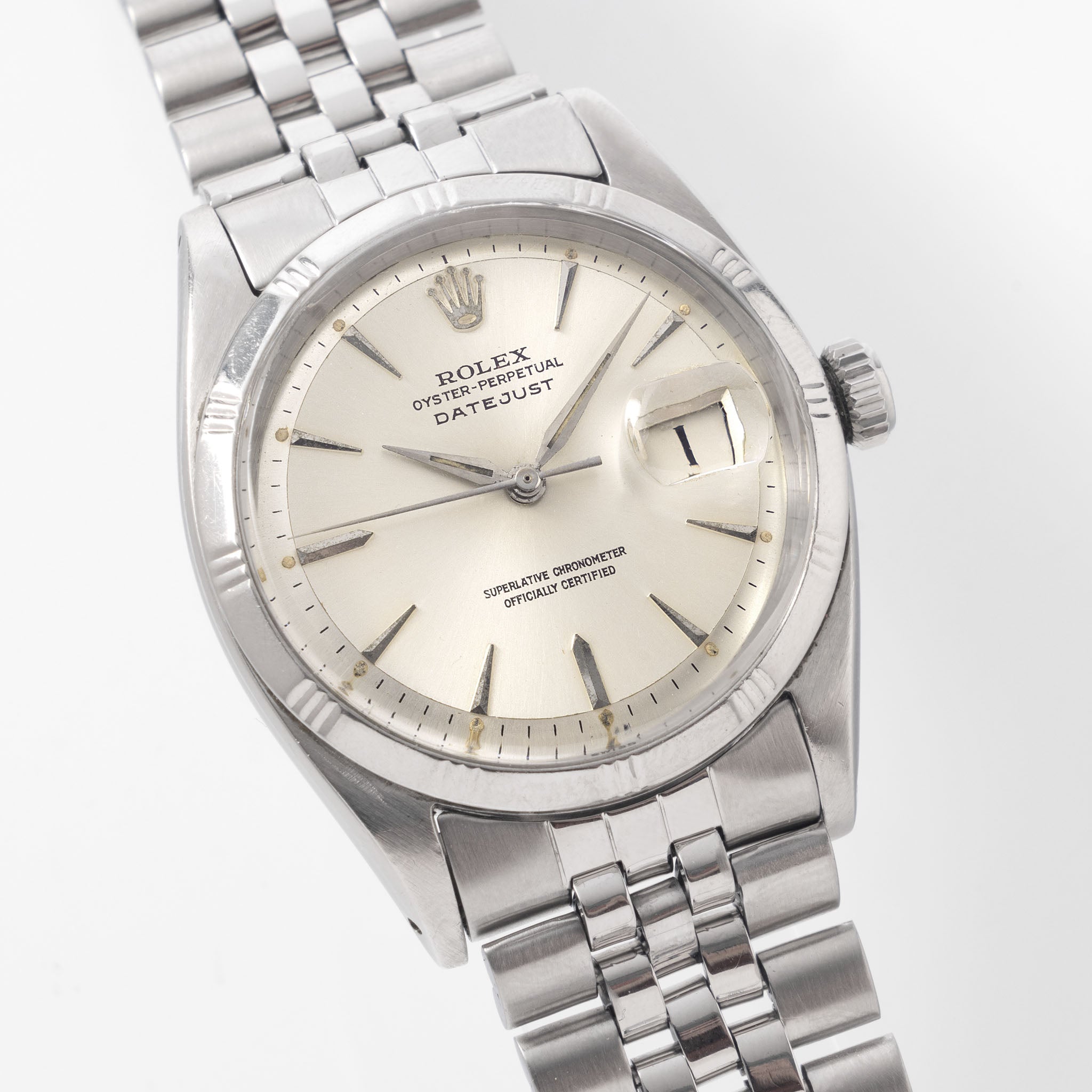 Rolex Datejust 1603 Bamboo Lünette mit silbernem Swiss Only Zifferblatt und Papieren