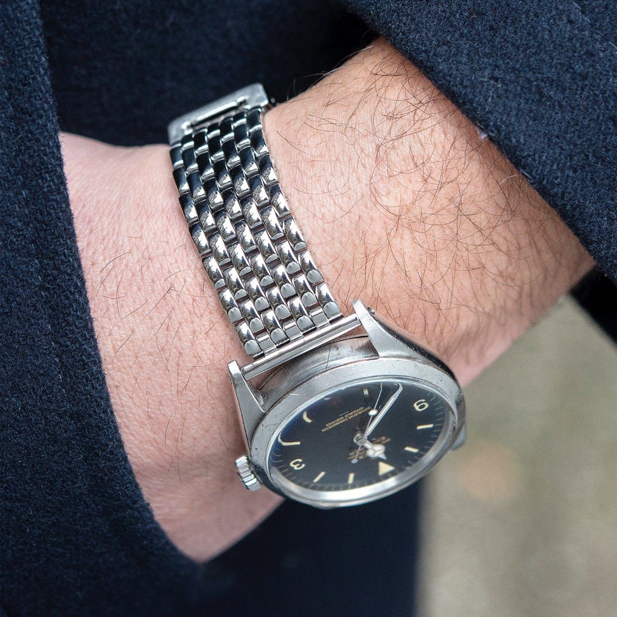 Beads Of Rice Full Polish Straight End Link Steel Watch Bracelet