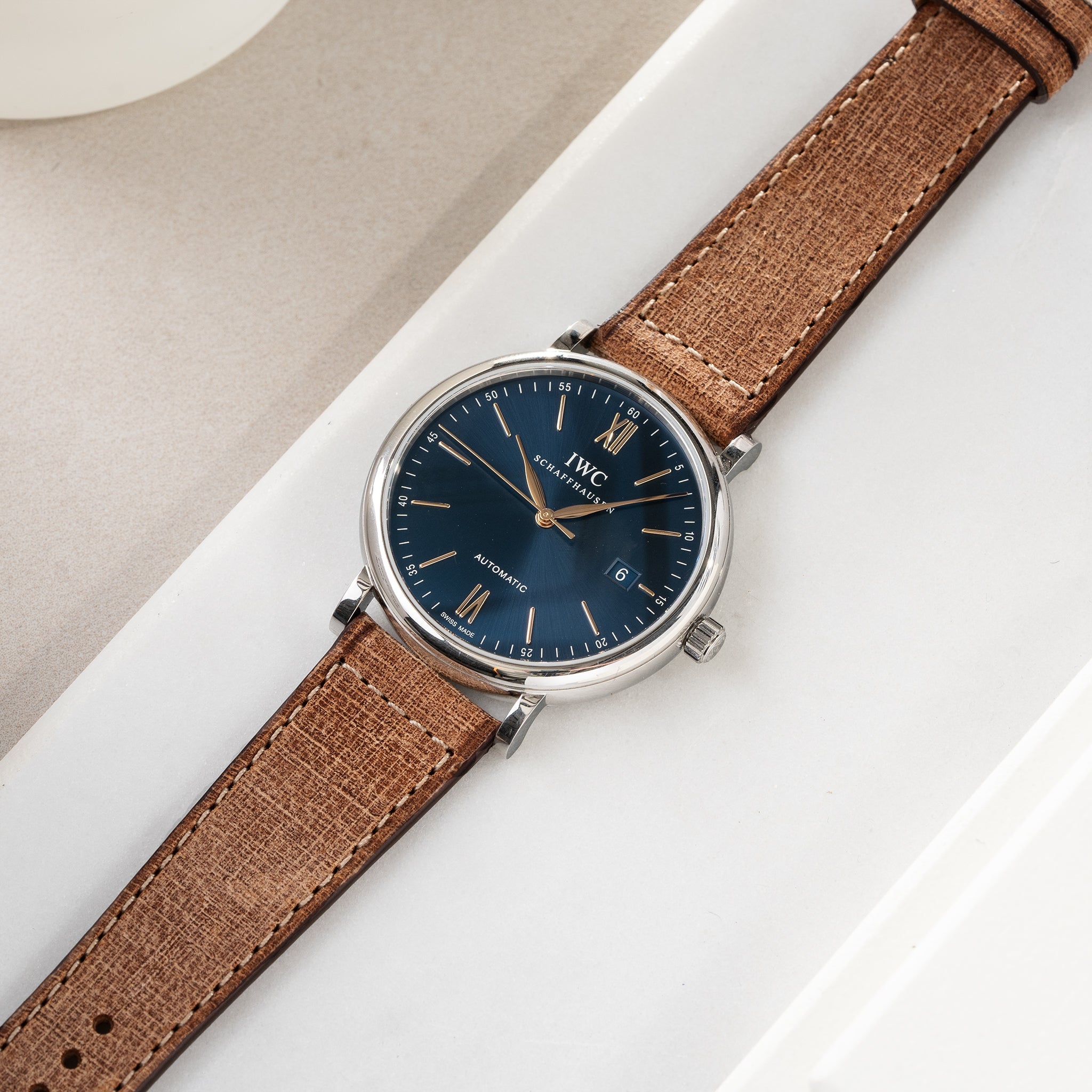 Uhrenarmband für IWC Portofino - Linen Boxed Leather Deep Brown