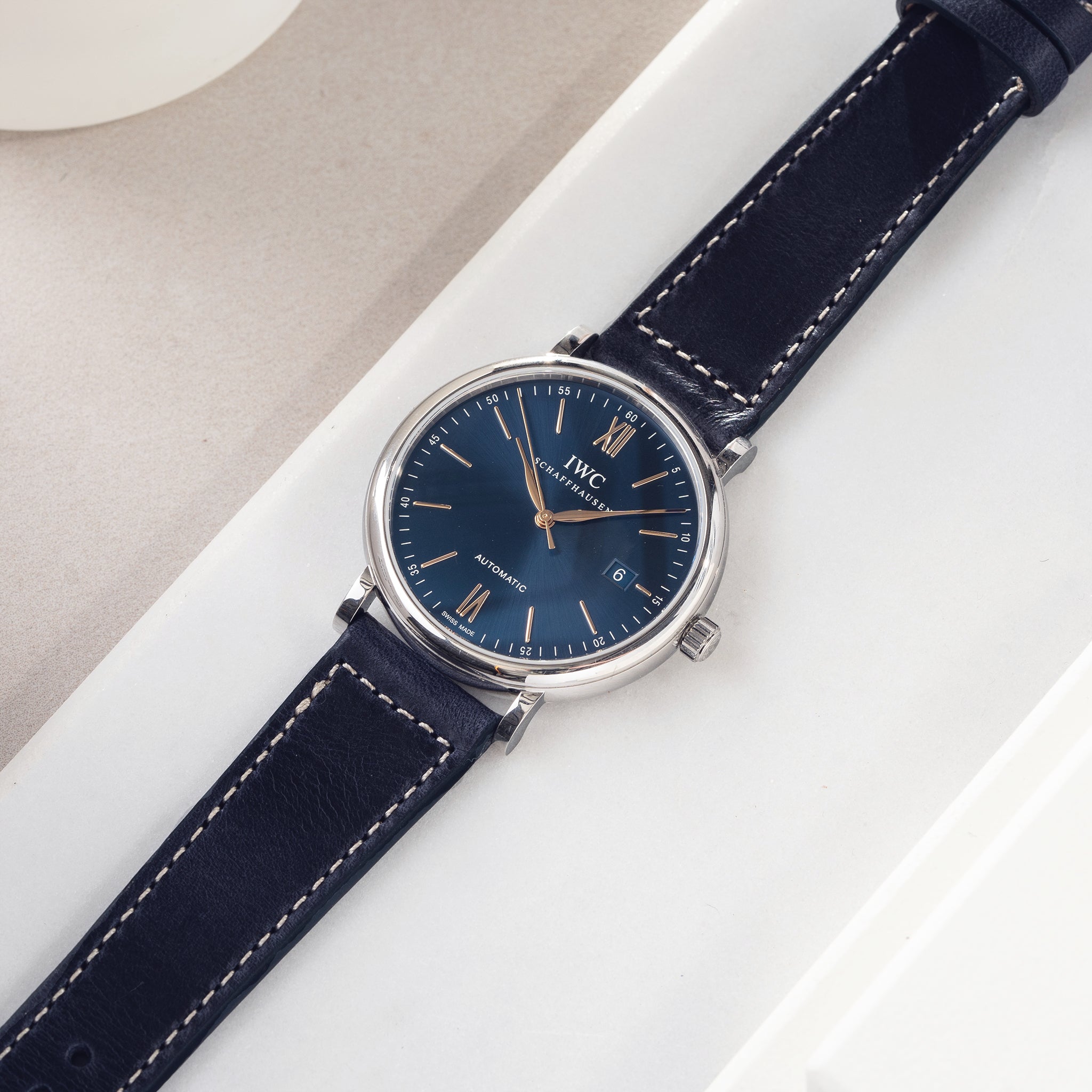 Uhrenarmband für IWC Portofino - Siena Blue Boxed Stitch Leather