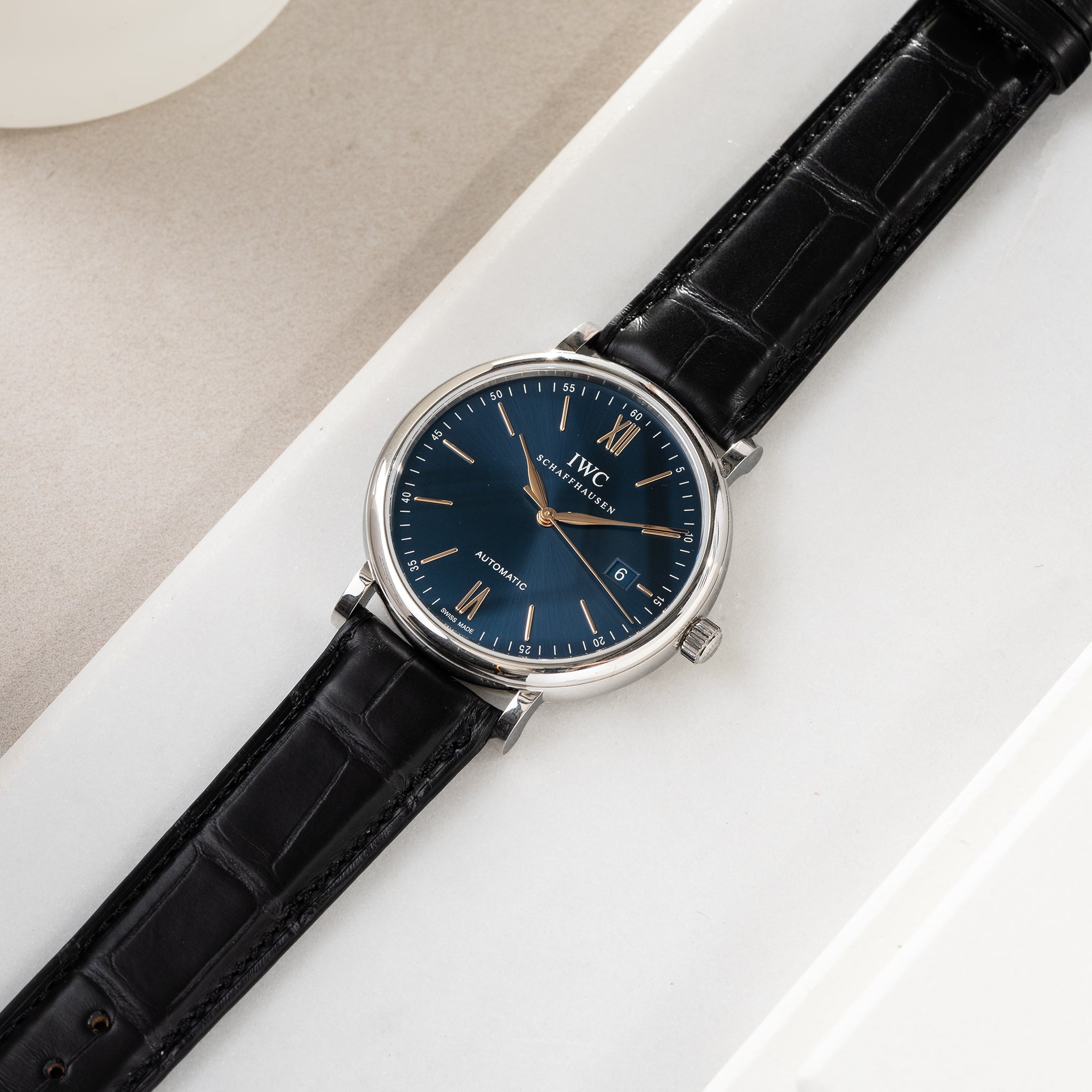 Uhrenarmband für IWC Portofino - Black Full Cut Alligator