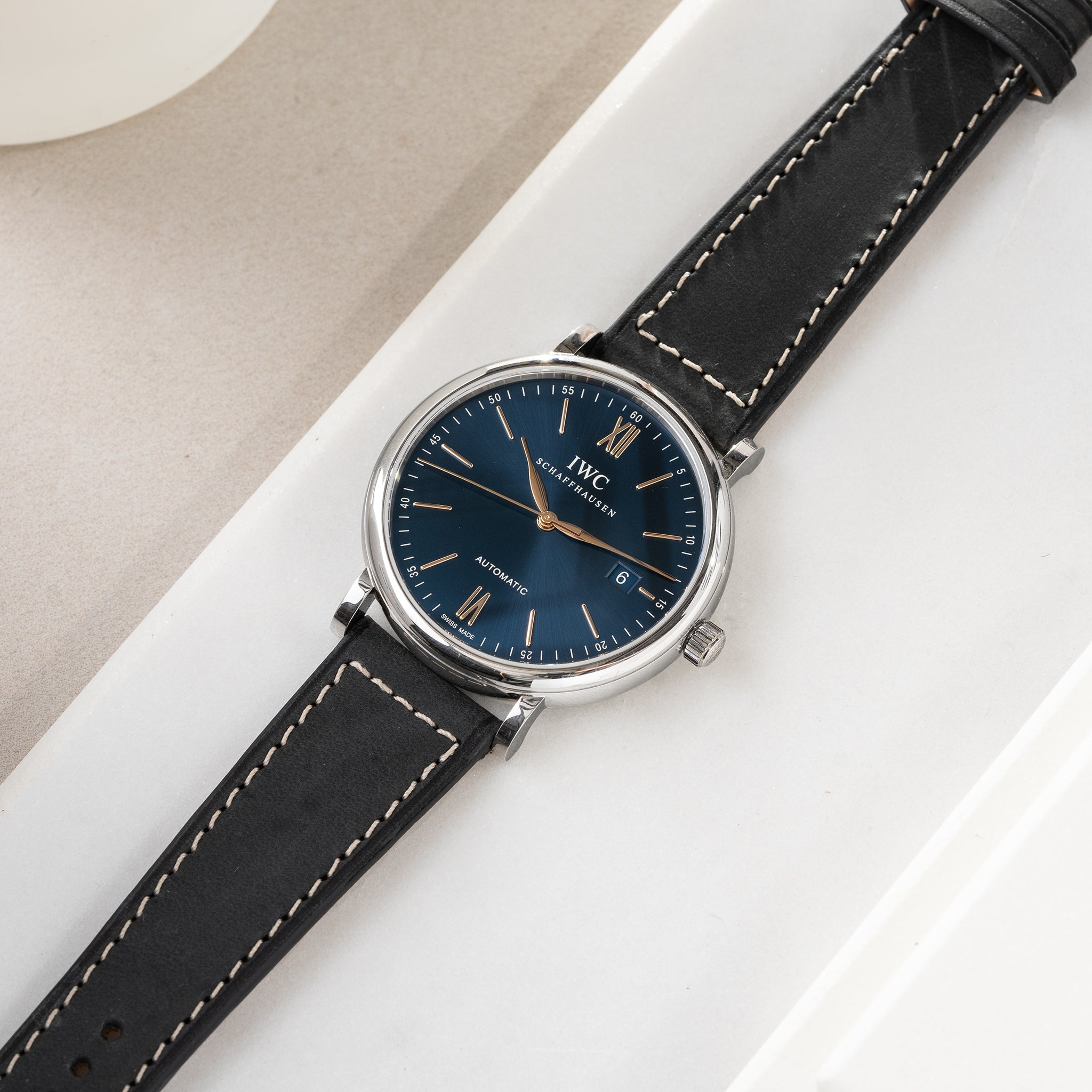 Uhrenarmband für IWC Portofino - Dark Ash Grey Boxed Leather