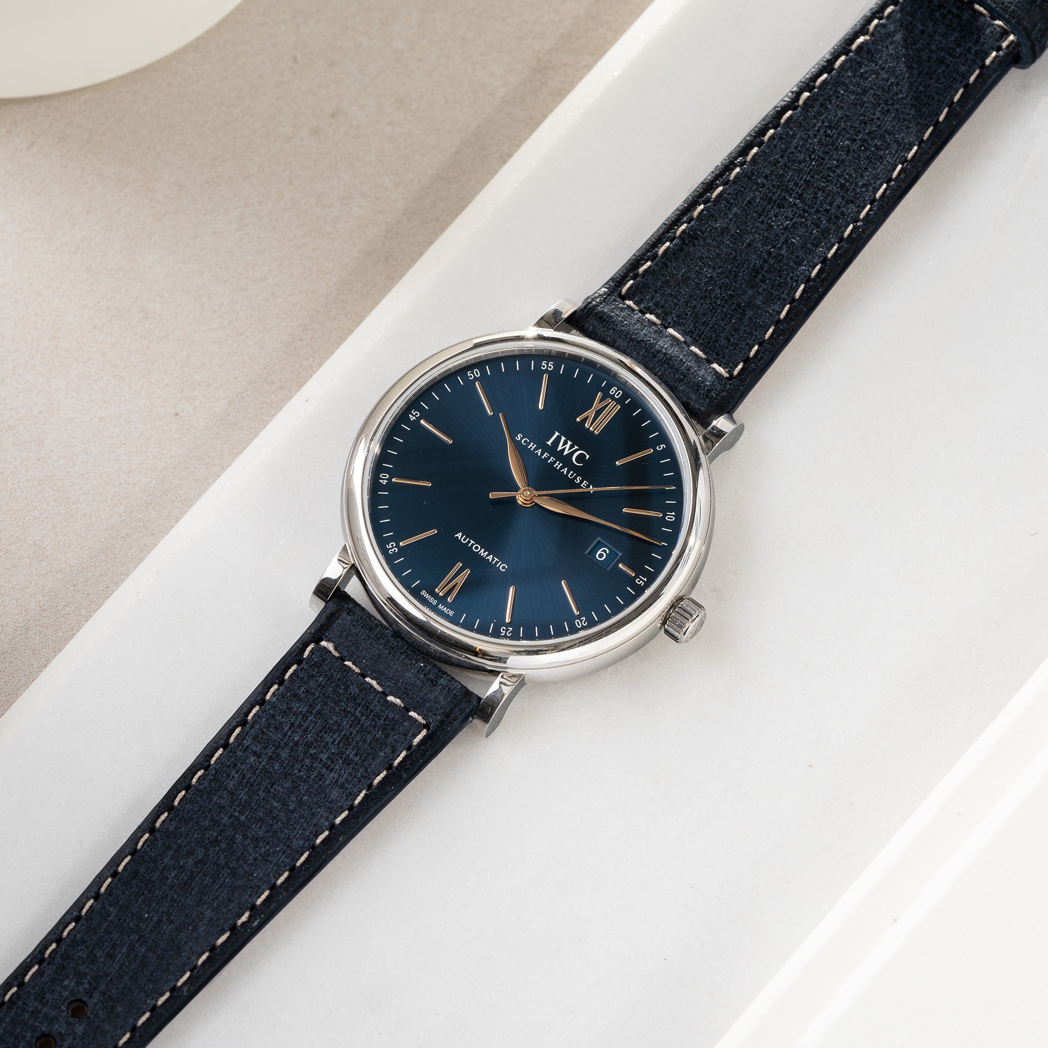 Uhrenarmband für IWC Portofino - Linen Boxed Leather Denim Blue