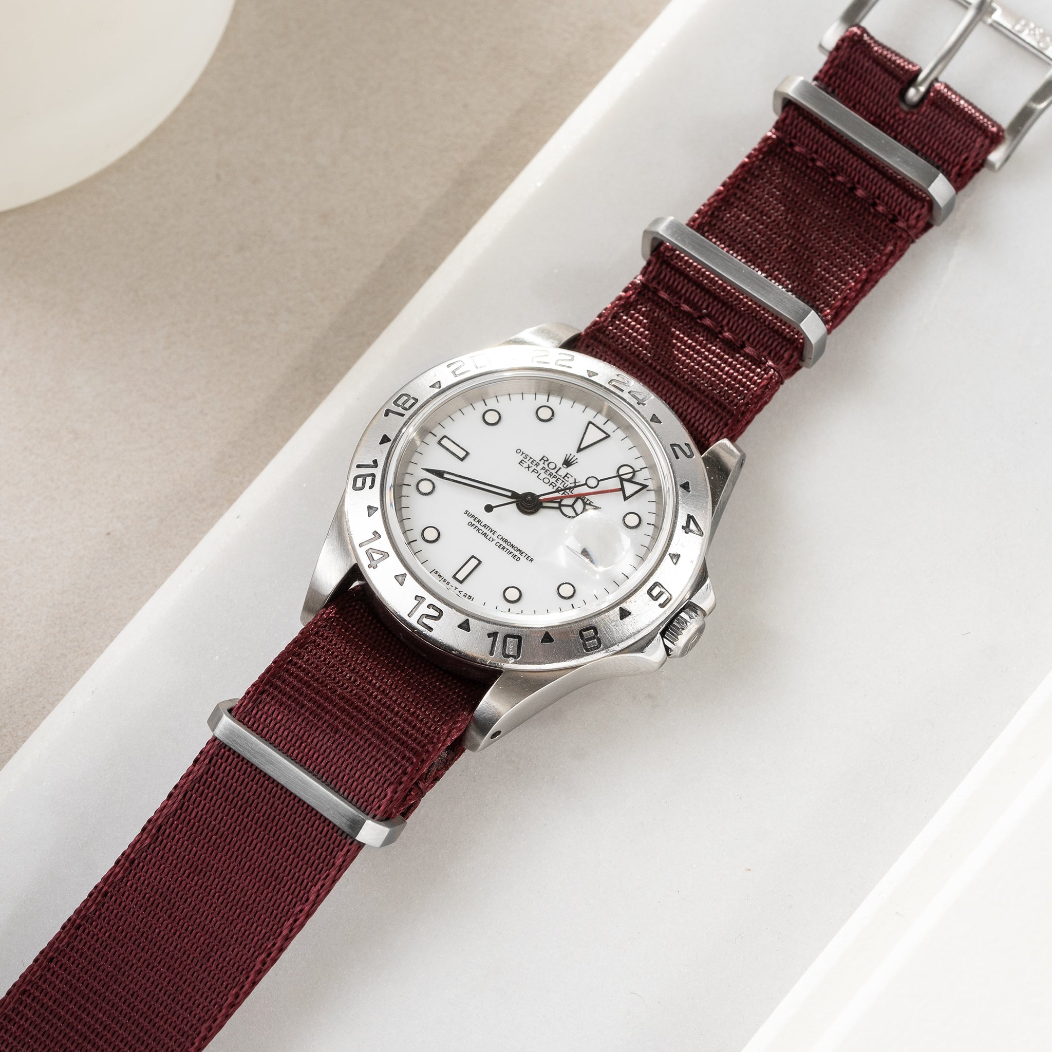 Uhrenarmband für Rolex Explorer 2 - Nylon Single Pass Burgundy Red (20mm)