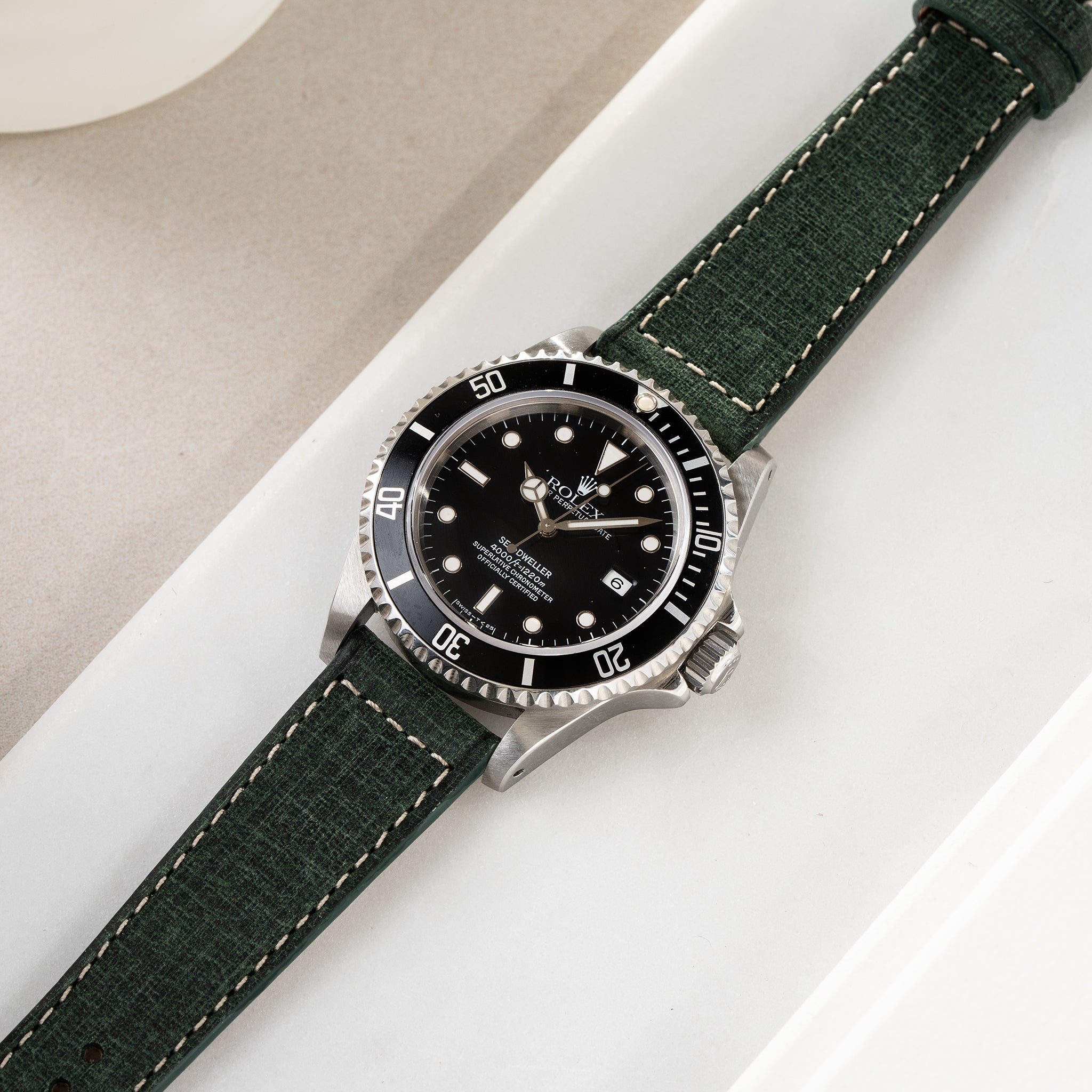 Uhrenarmband für Rolex Seadweller - Green Linen Leather
