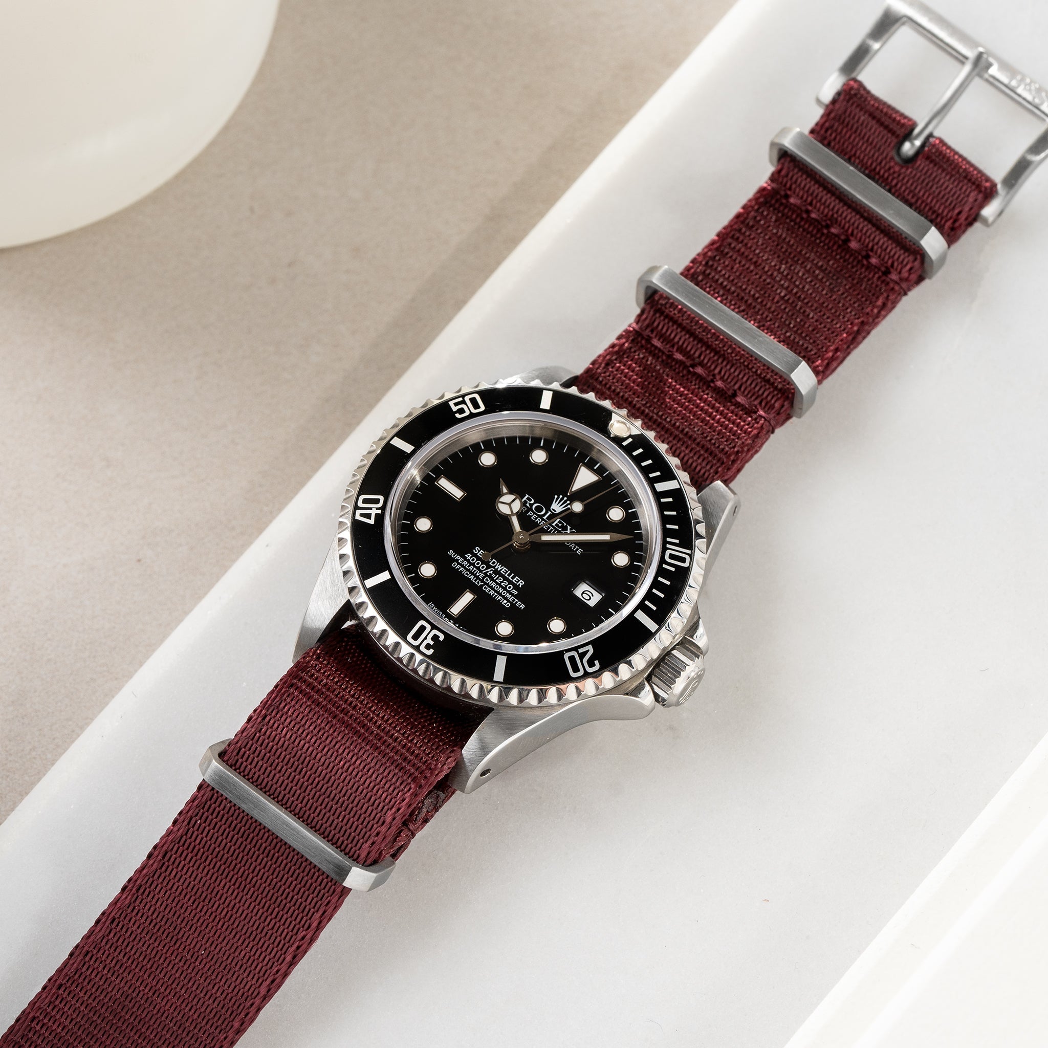 Uhrenarmband für Rolex Seadweller - Deluxe Nylon Single Pass Burgundy