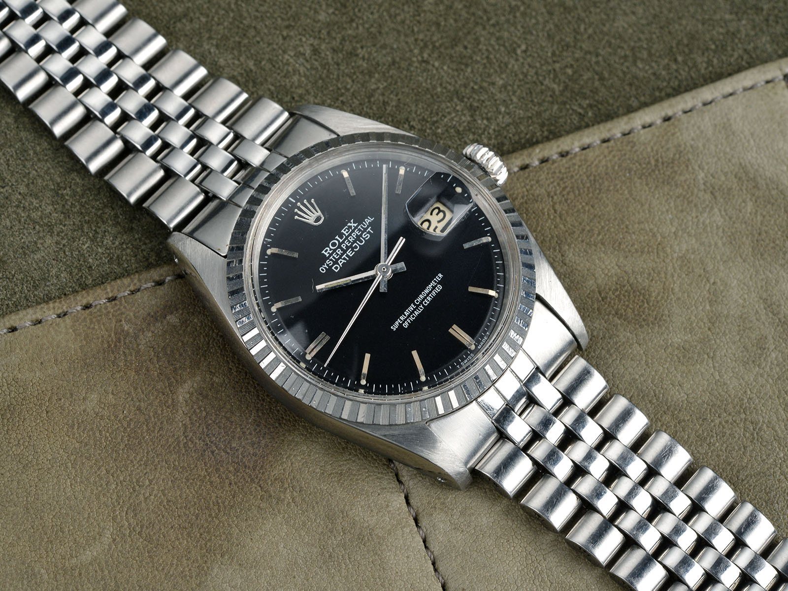 ROLEX 1603 DATEJUST BLACK TRITIUM DIAL