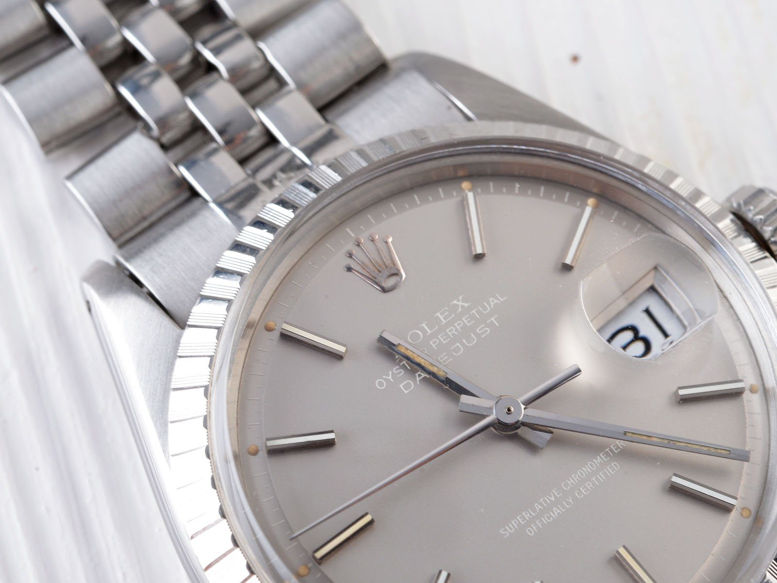 ROLEX 1603 DATEJUST GREY DIAL + PAPERS