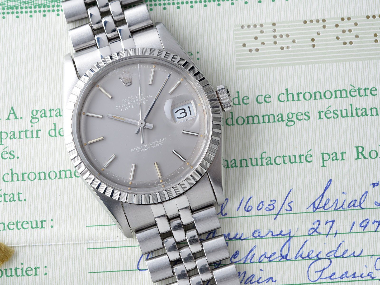 ROLEX 1603 DATEJUST GREY DIAL + PAPERS