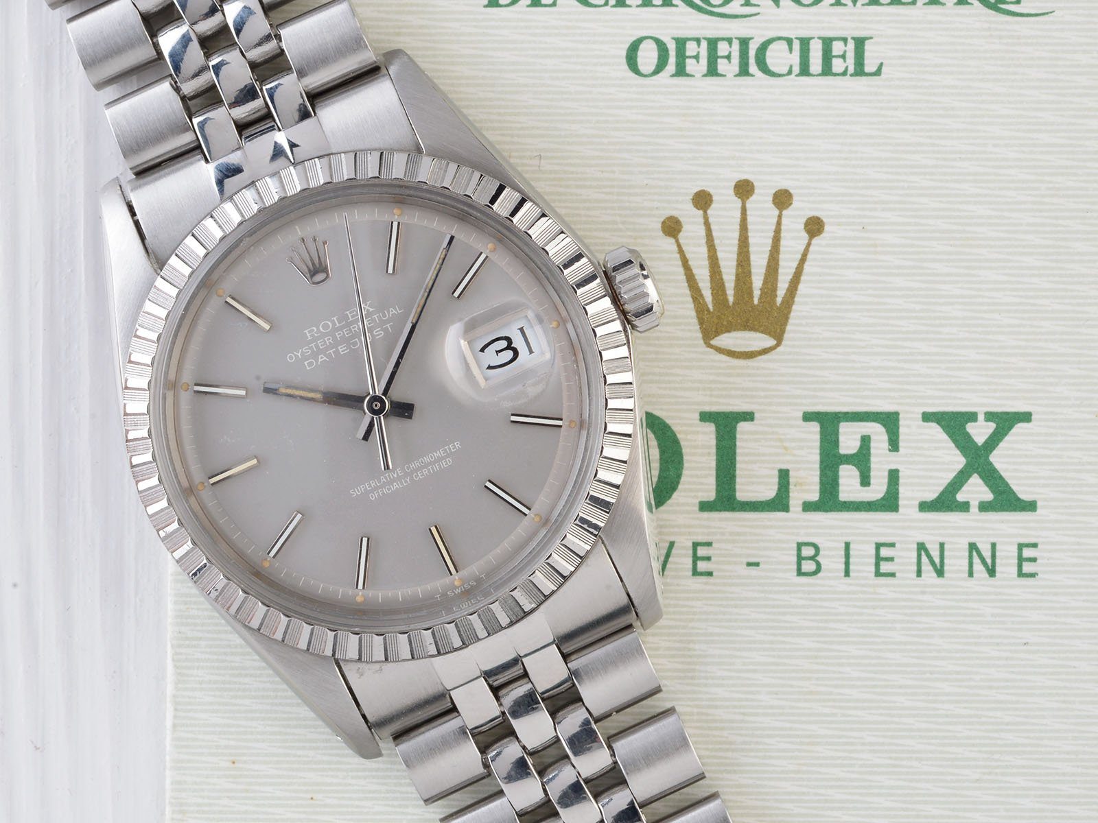 ROLEX 1603 DATEJUST GREY DIAL + PAPERS