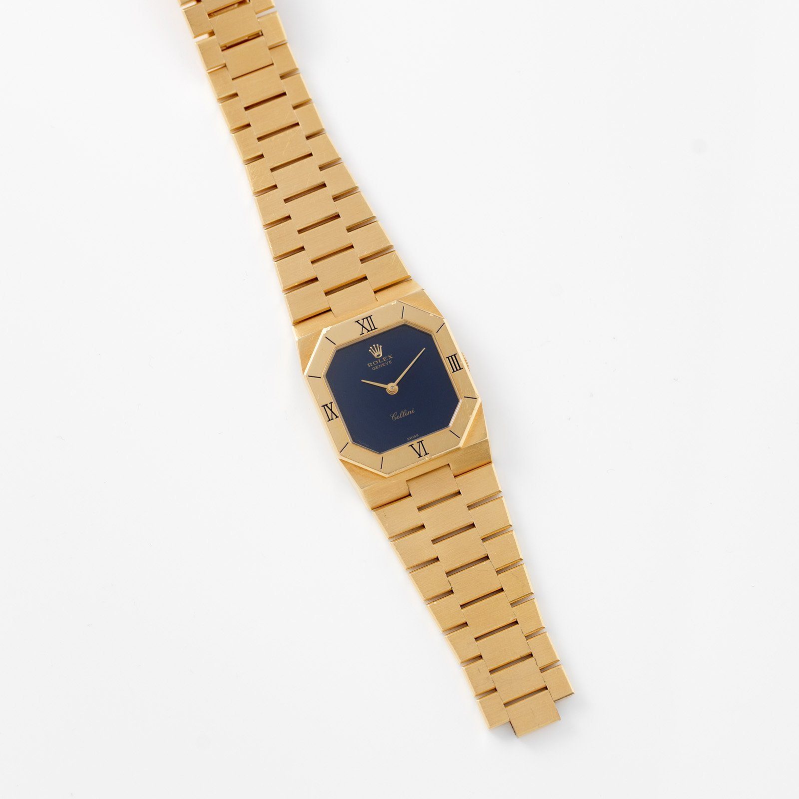 Rolex Cellini Yellow Gold Blue Stone Dial Reference 1350