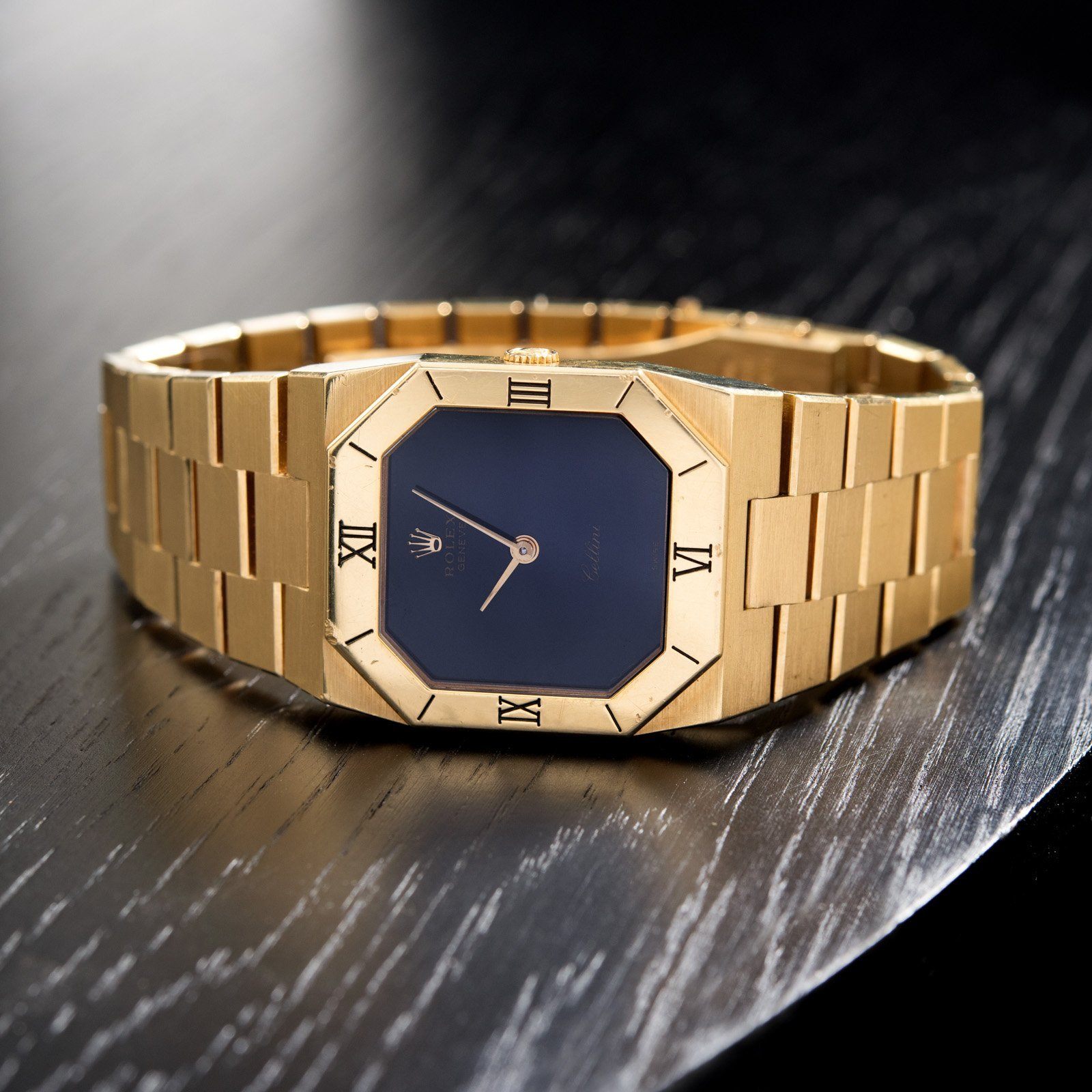 Rolex Cellini Yellow Gold Blue Stone Dial Reference 1350