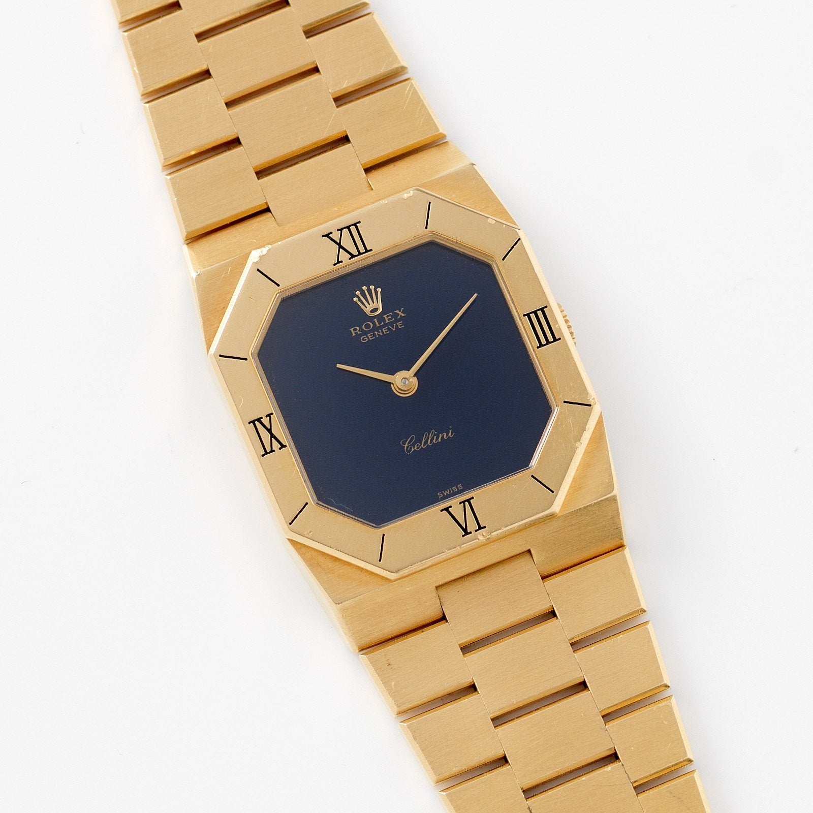 Rolex Cellini Yellow Gold Blue Stone Dial Reference 1350