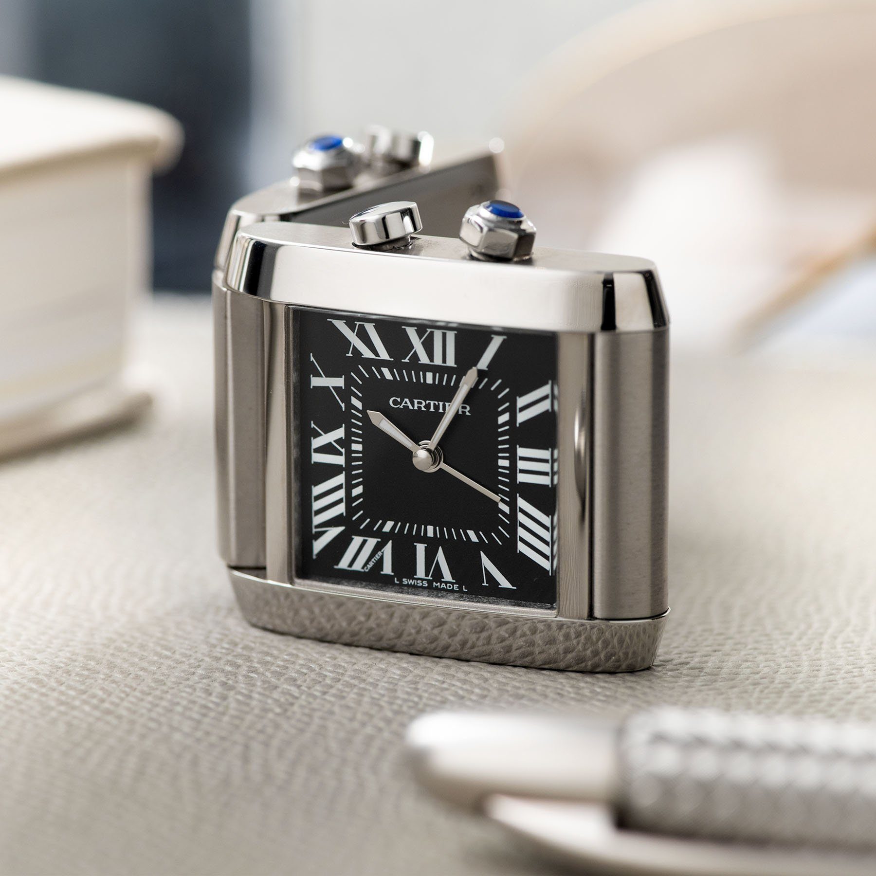 Cartier Tank Francaise 2945 Dual-Time Desk Clock
