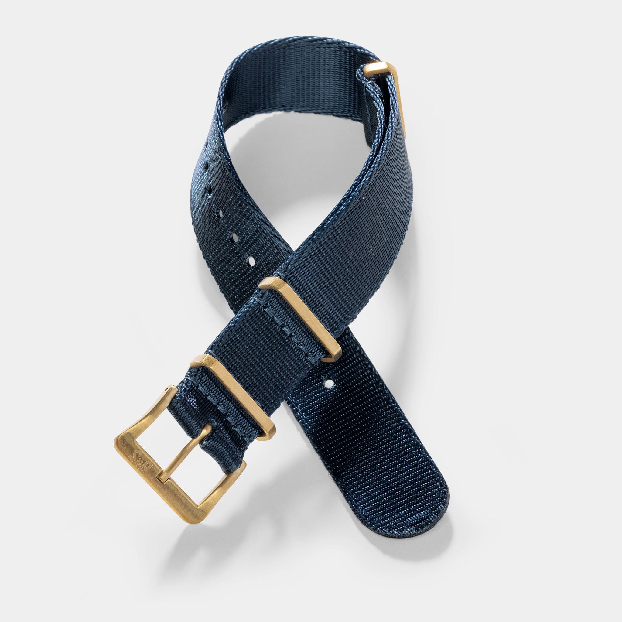 Deluxe Nylon Nato Uhrenarmband Navy - Gold Mattiert