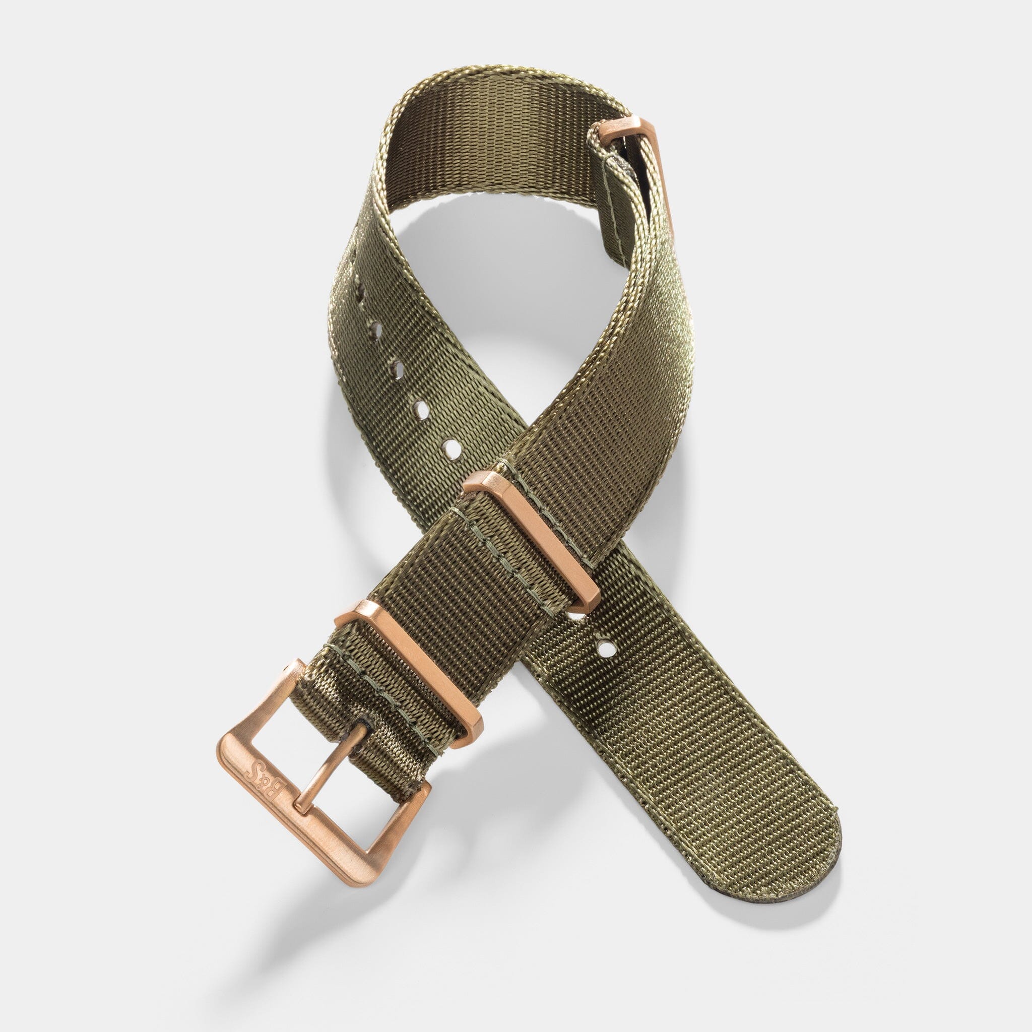 Deluxe Nylon Nato Uhrenarmband Olive Drab - Roségold Mattiert