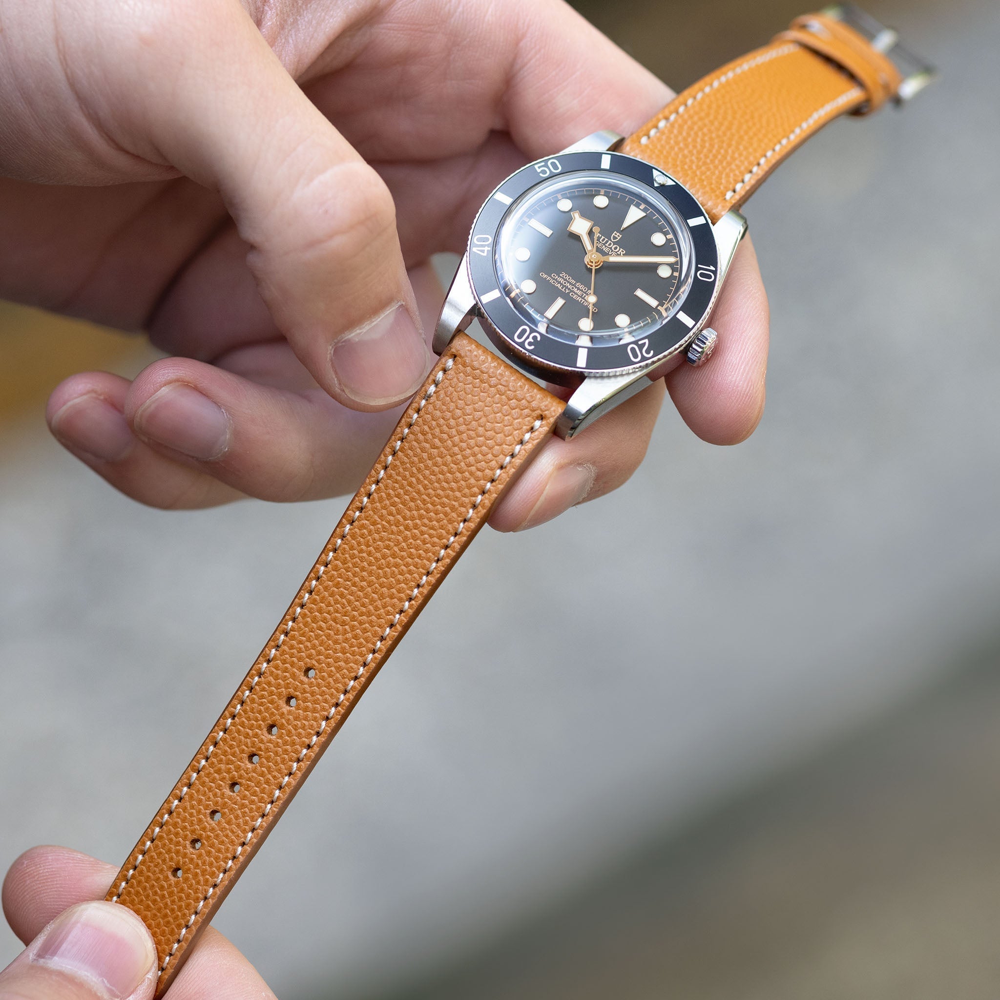 Pebbled Cognac Brown Leather Watch Strap