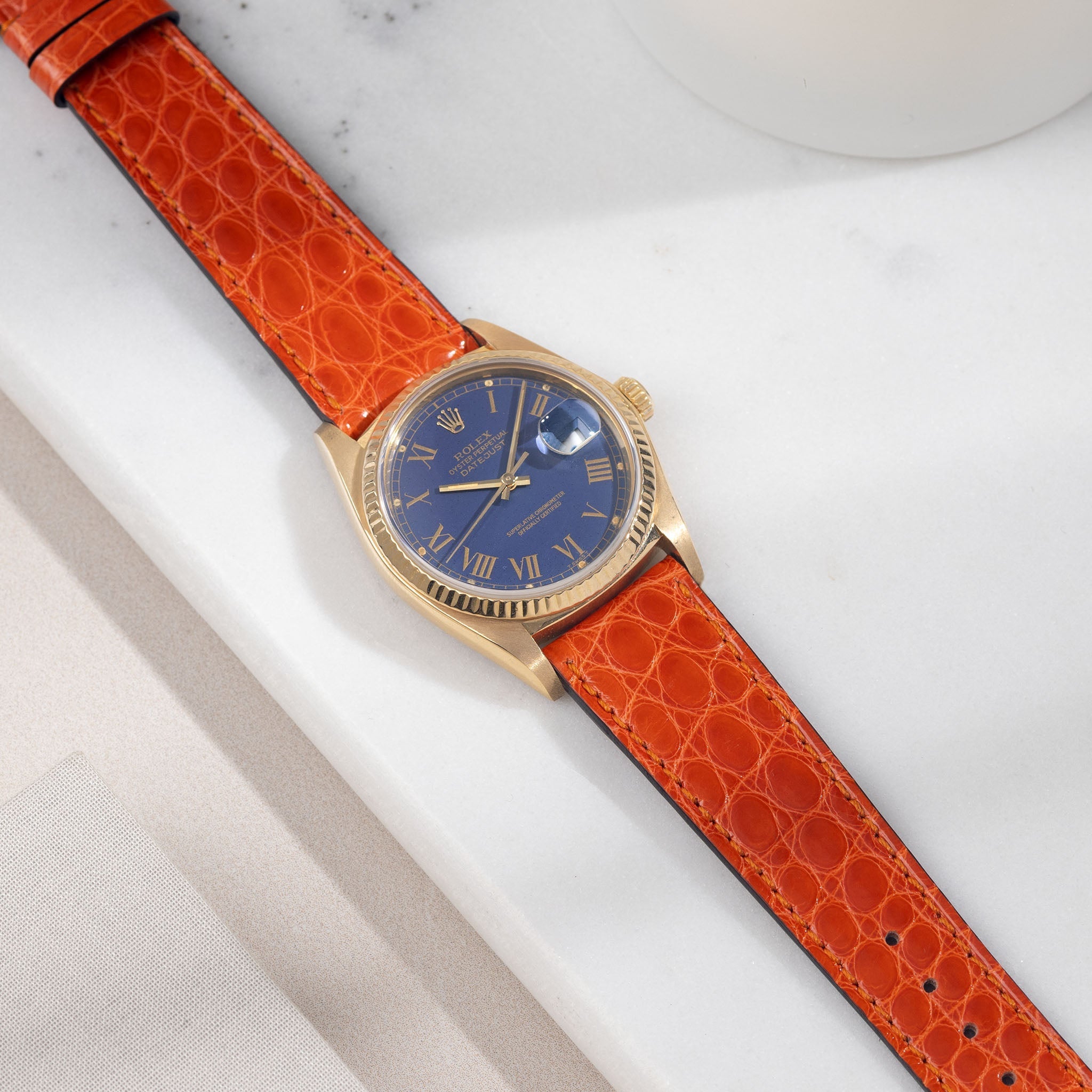 Rolex Datejust 16018 Buckley mit orangem Alligatorleder Uhrenarmband