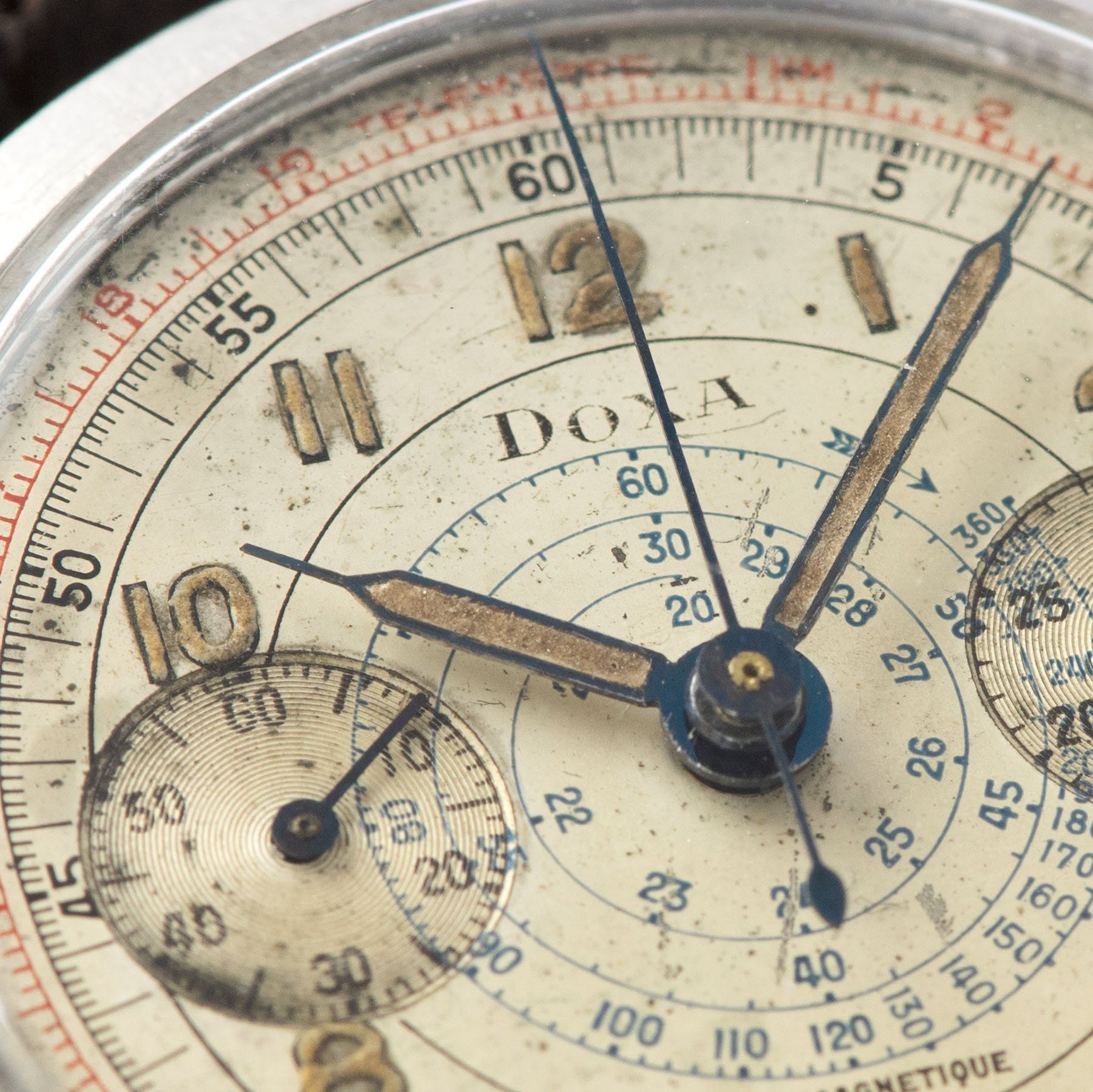 Doxa Multi Scale Steel Spillman Case Chronograph with Blued steel radium-filled syringe hands