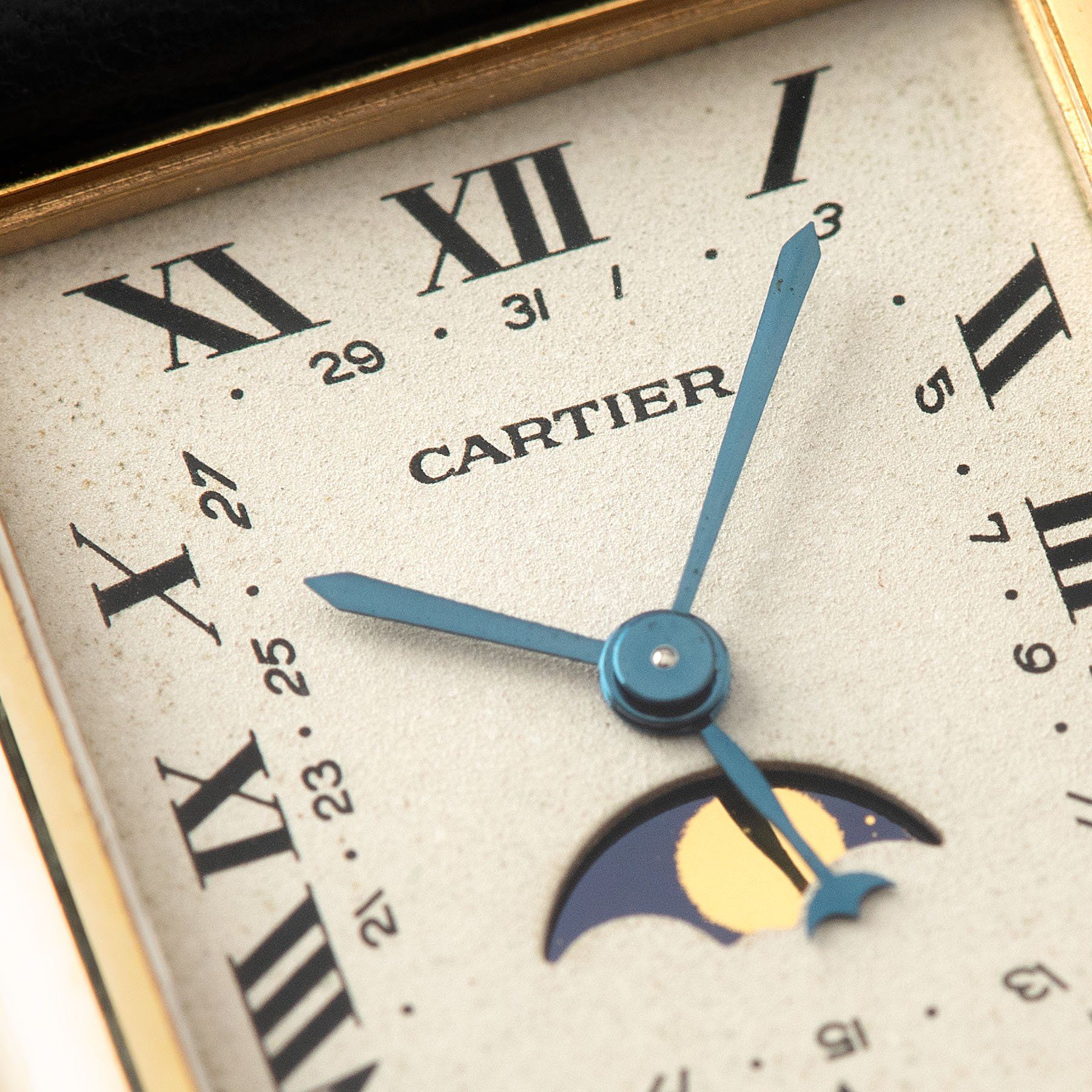 Cartier Tank with Moon Phase 18kt Yellow Gold with Blued steel hands