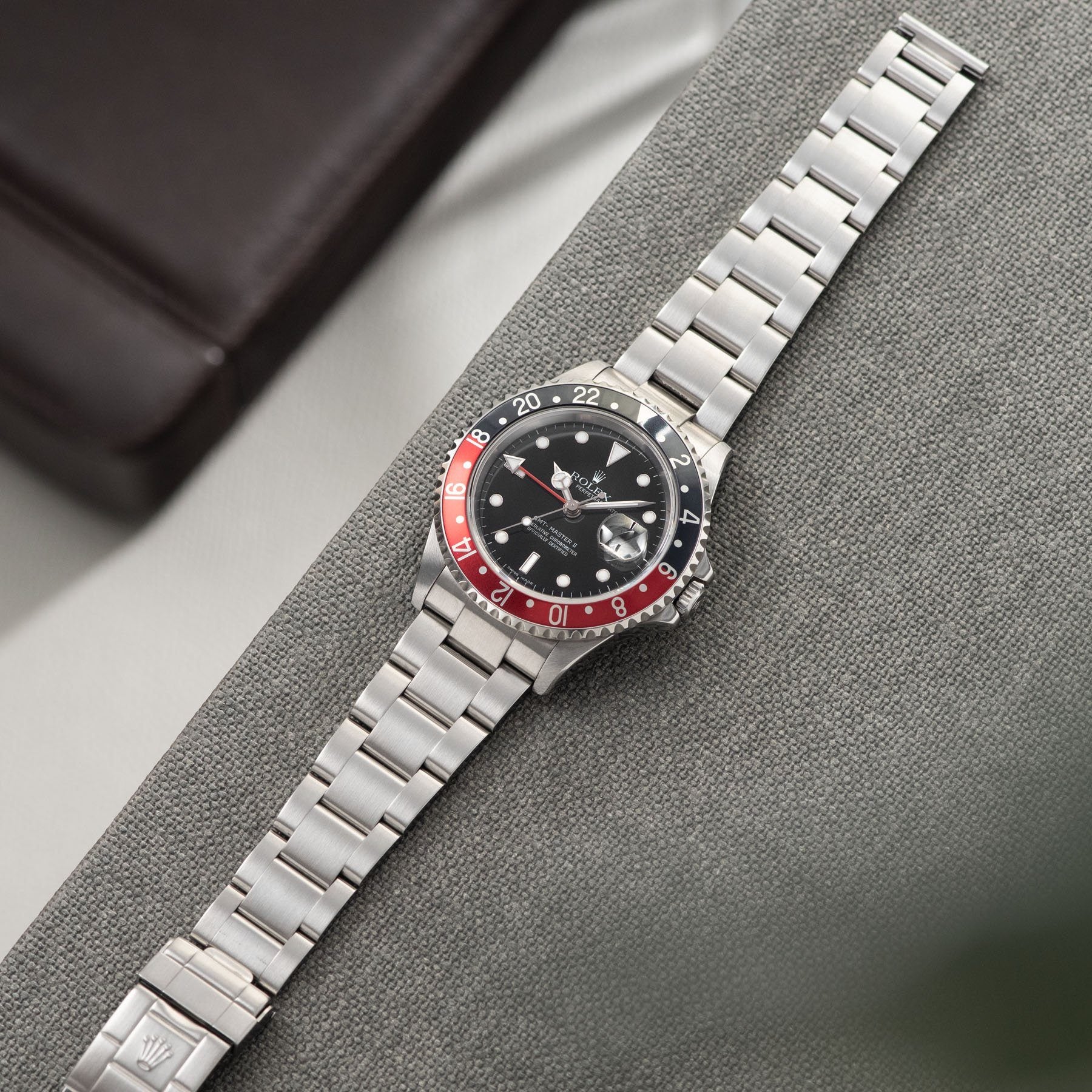 Rolex GMT-Master 2 16710  Rectangular dial Box and Papers on an Oyster bracelet ref 78790A with solid endlinks