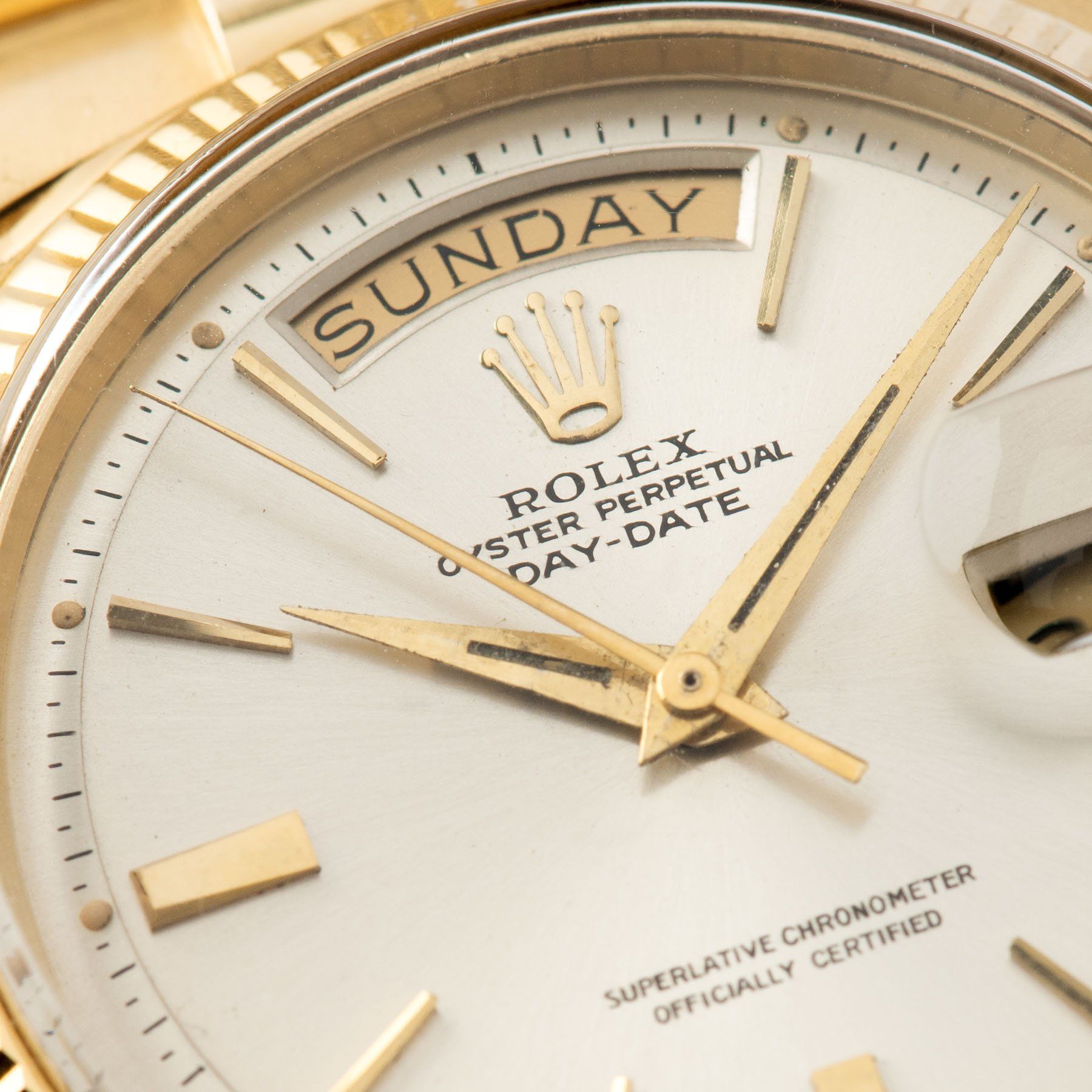 Rolex Day-Date Silver sunburst Swiss Only Dial Yellow Gold 1803