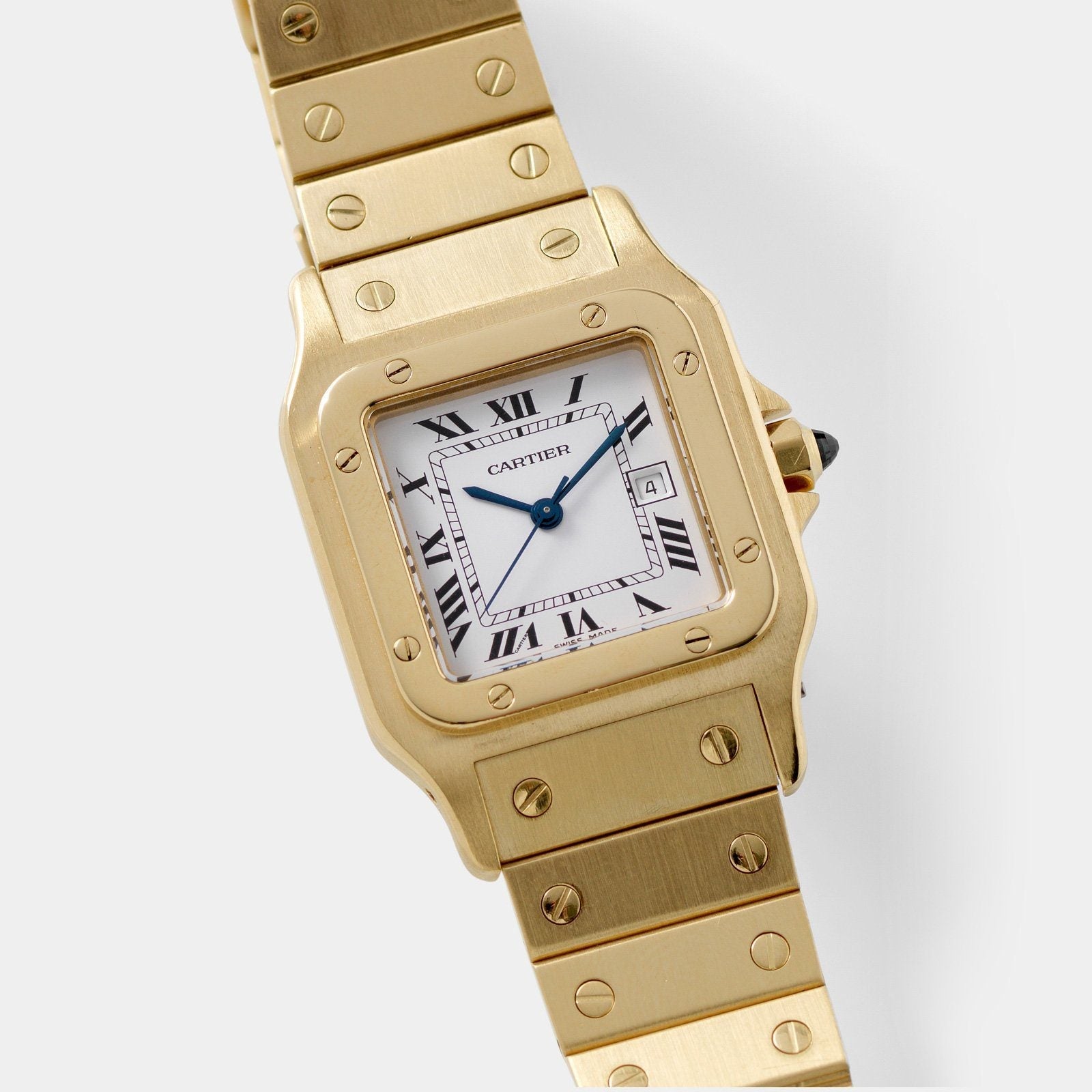 Cartier Santos 18kt Yellow Gold Box and Papers with White dial with black Roman numerals