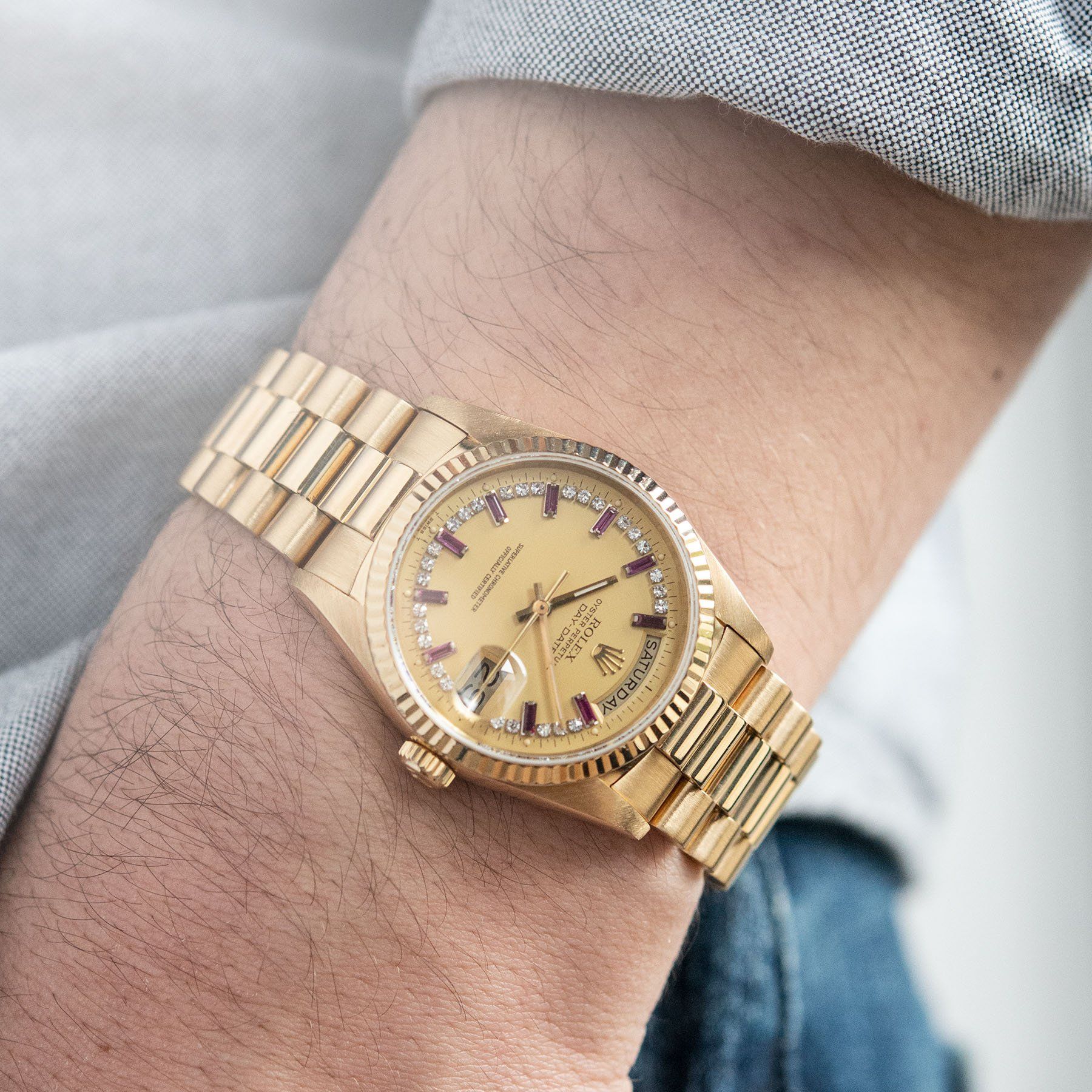 Rolex Day-Date Reference 18238 Ruby Bauguette String Dial