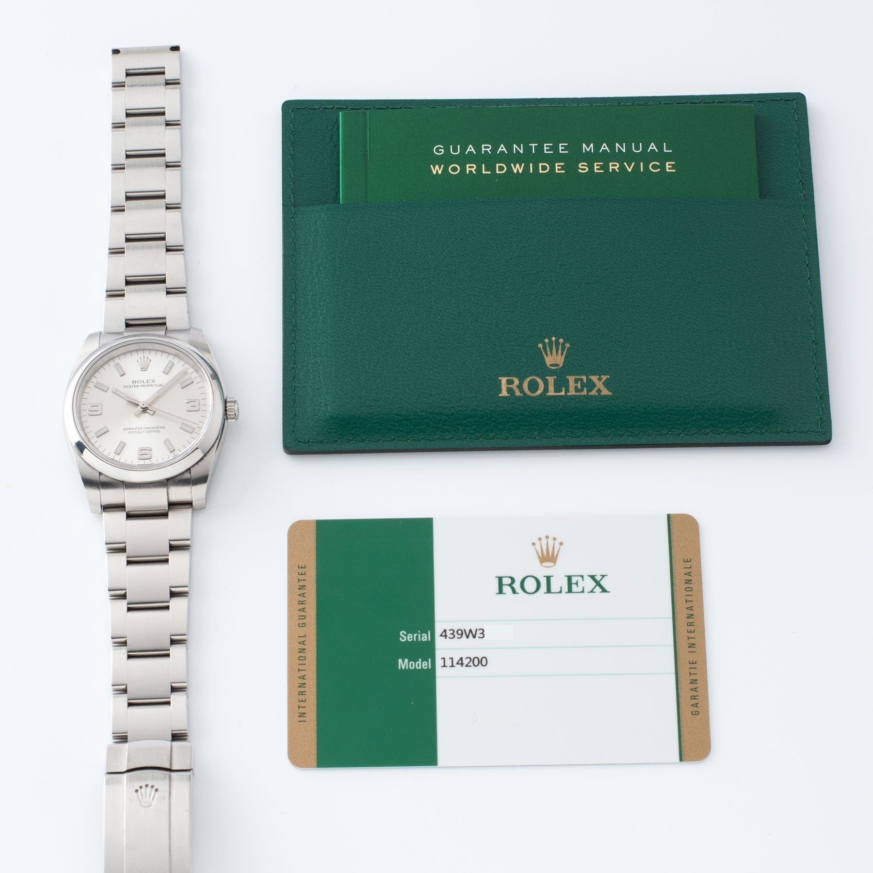 Rolex Oyster Perpetual Silver 369 Dial 114200 with Papers