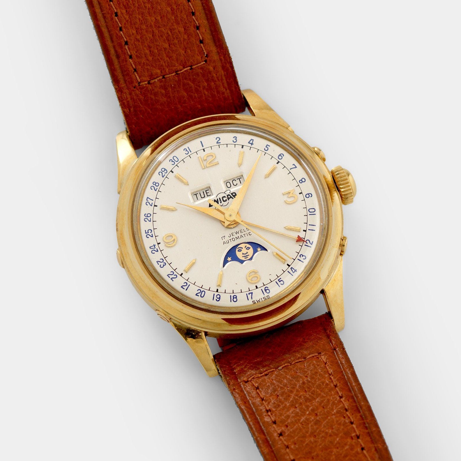 Enicar Triple Calendar Moonphase Yellow Gold