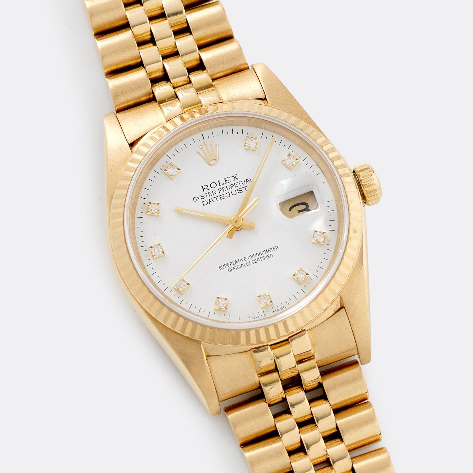 Rolex Datejust Yellow Gold White Diamond Hours Dial 16018