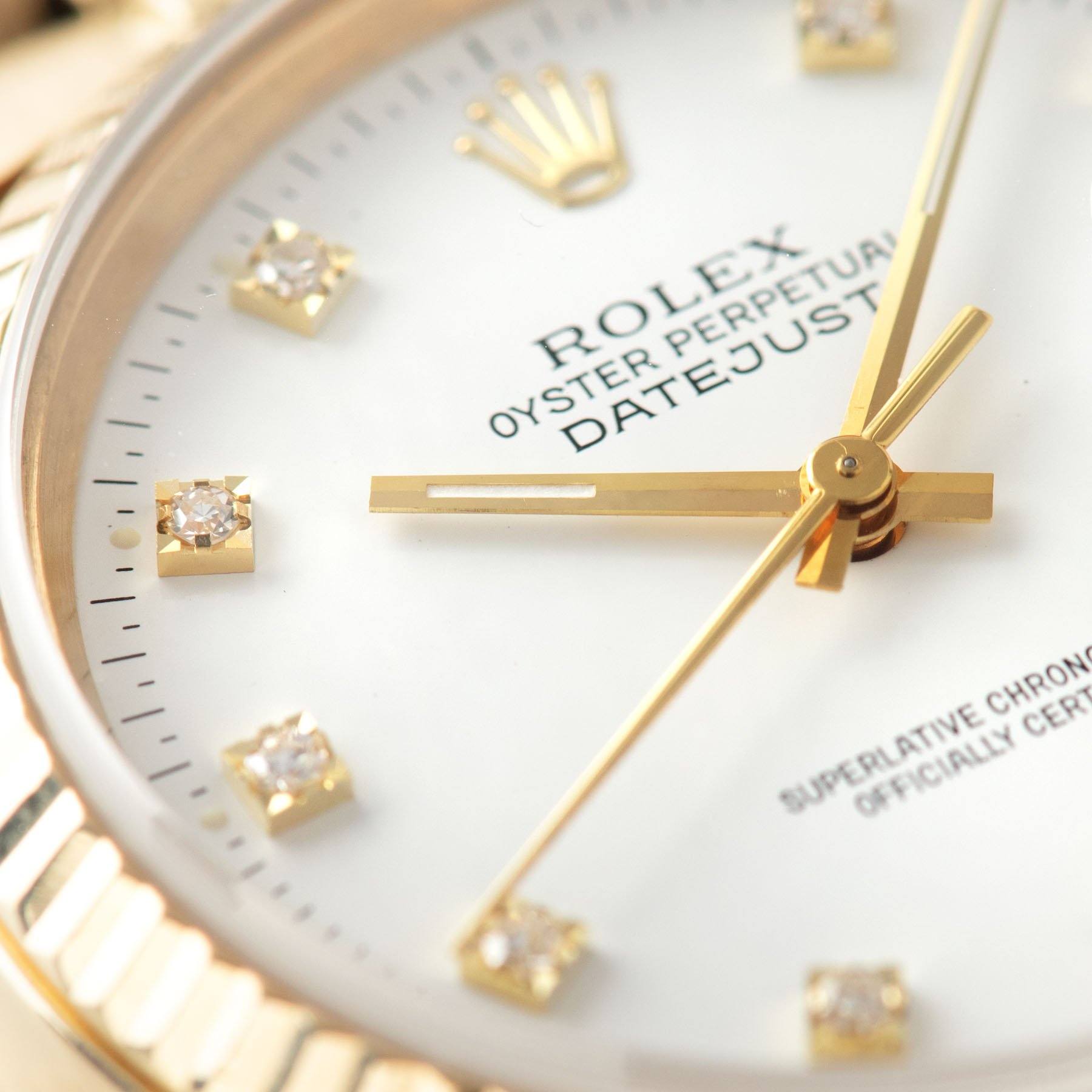 Rolex Datejust Yellow Gold White Diamond Hours Dial 16018