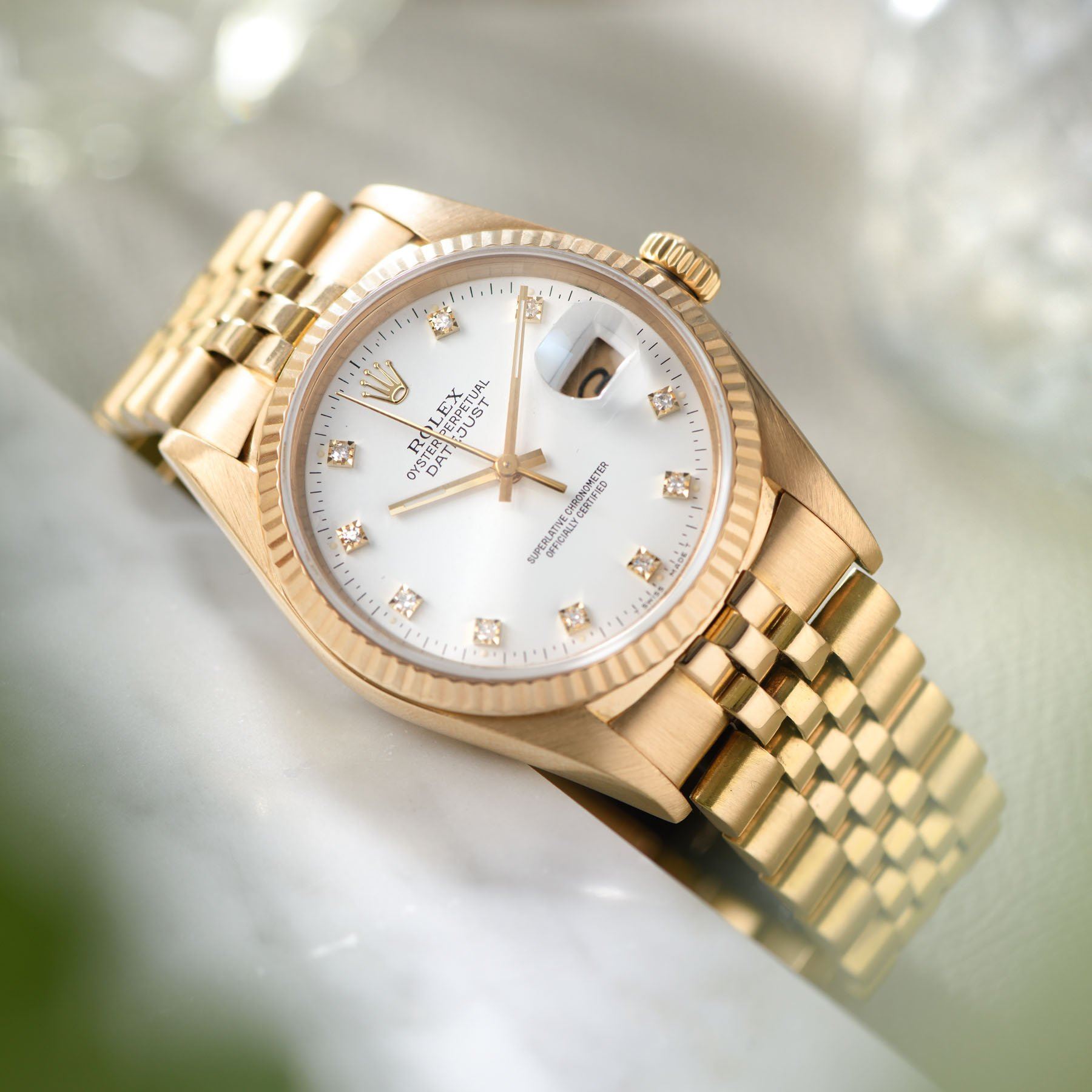 Rolex Datejust Yellow Gold White Diamond Hours Dial 16018