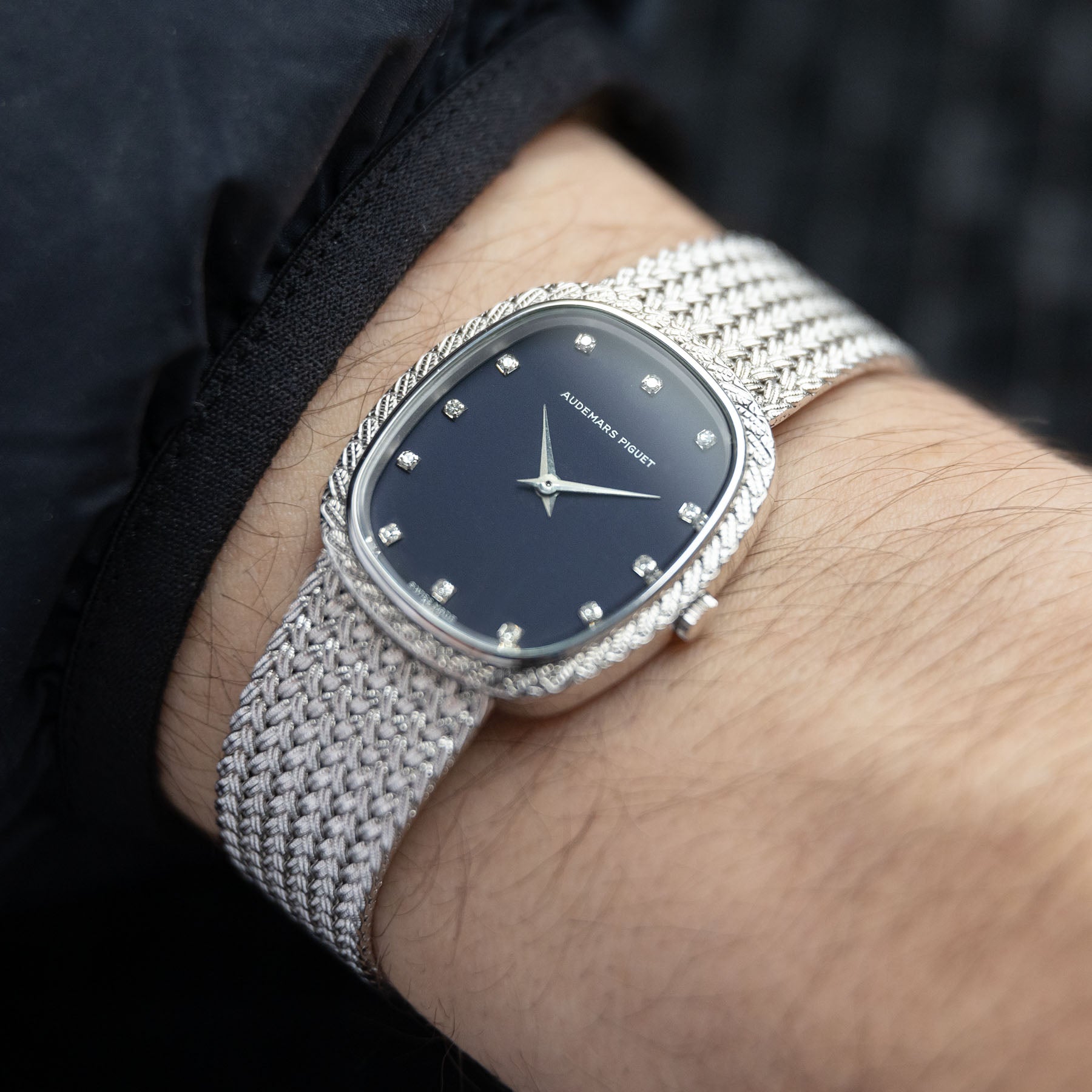 Audemars Piguet Steel Integrated Bracelet Dress Watch Blue Dial 
