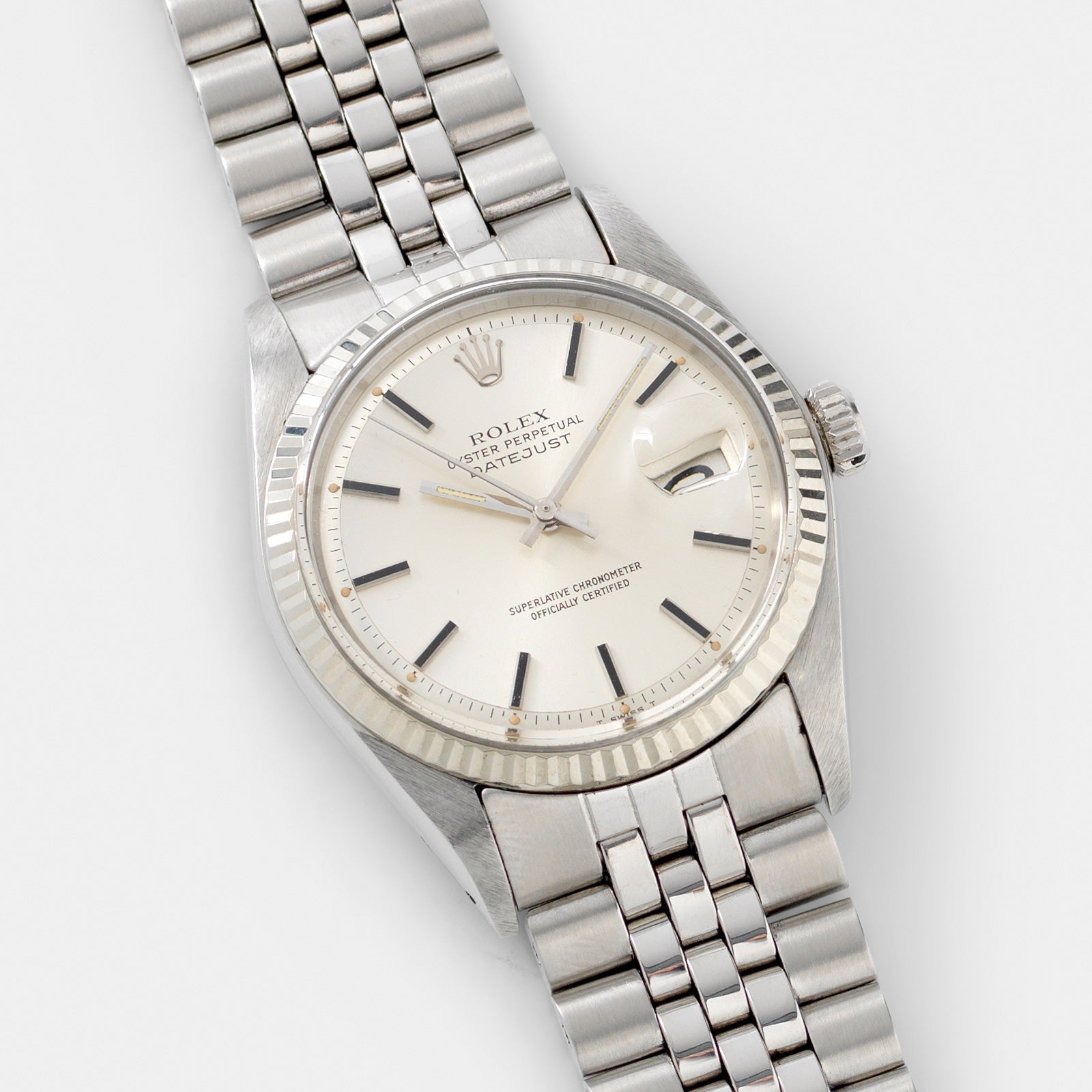 Rolex Datejust 1601 White Gold Bezel Silver Pie Pan Dial