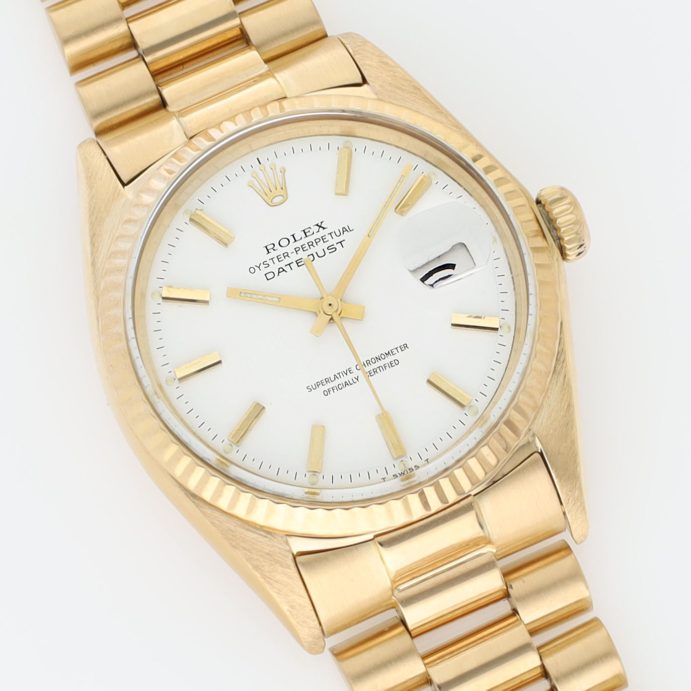 Rolex Datejust 1601 Yellow Gold White Dial President Bracelet