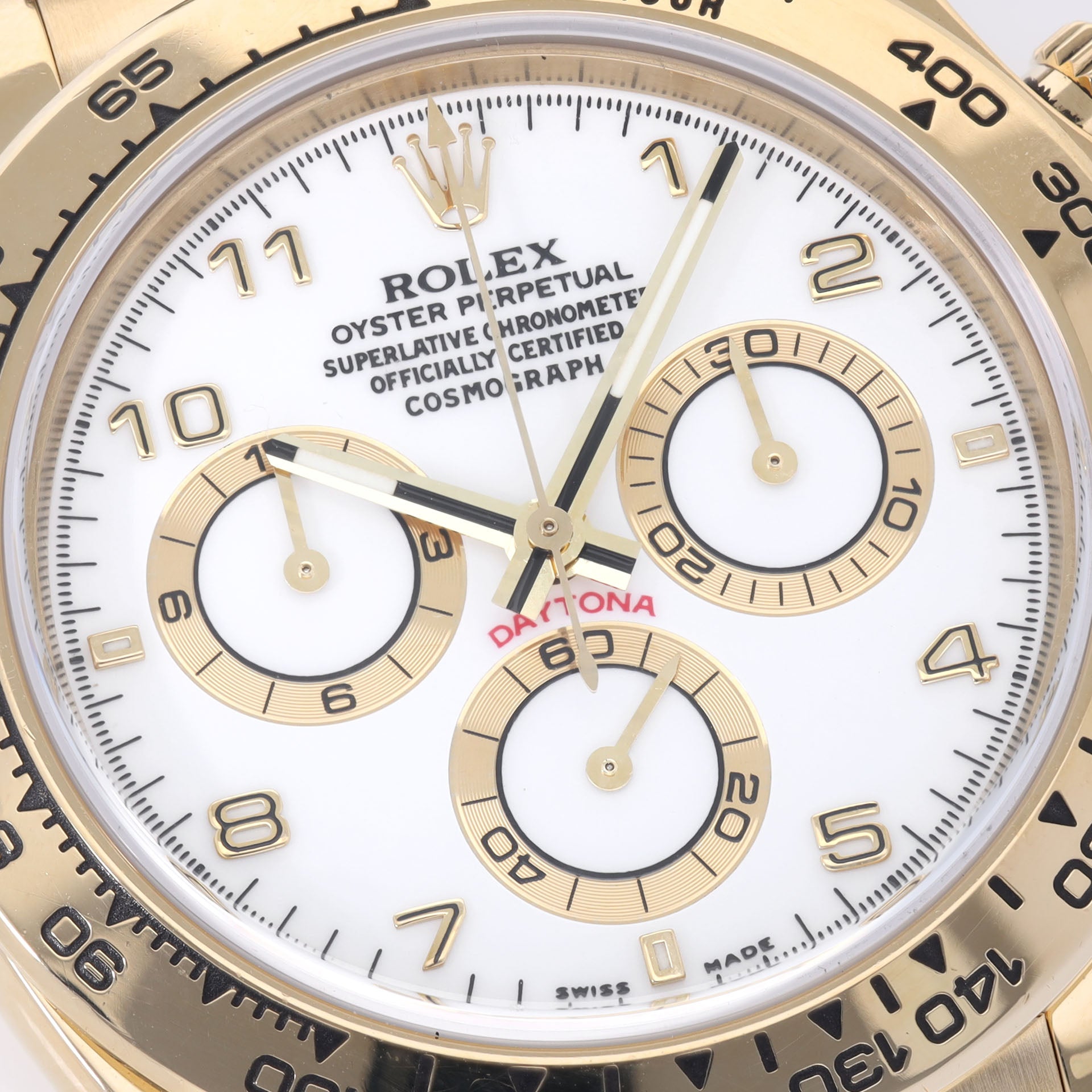 Rolex Daytona 116518 Yellow Gold Rare White Porcelain Dial with Papers