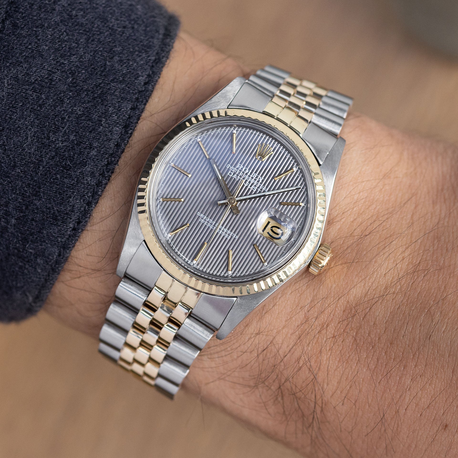 Rolex Datejust 16013 Steel and Yellow Gold Grey Tapestry Dial