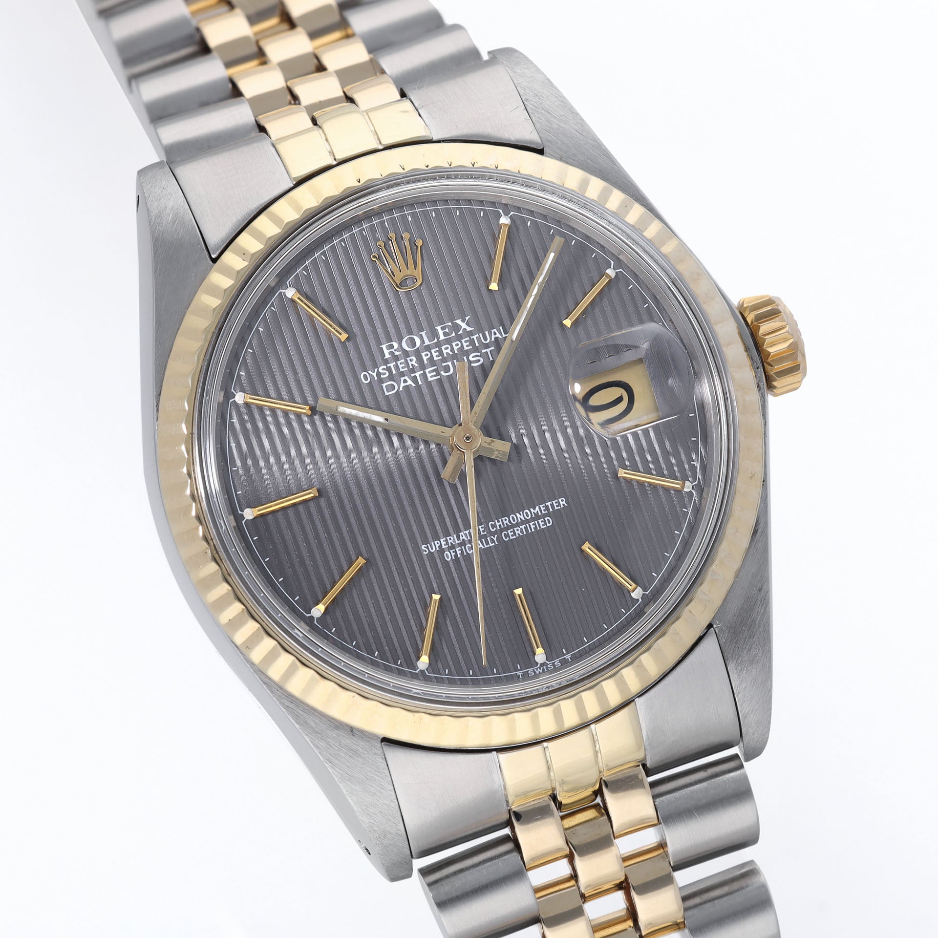 Rolex Datejust 16013 Steel and Yellow Gold Grey Tapestry Dial