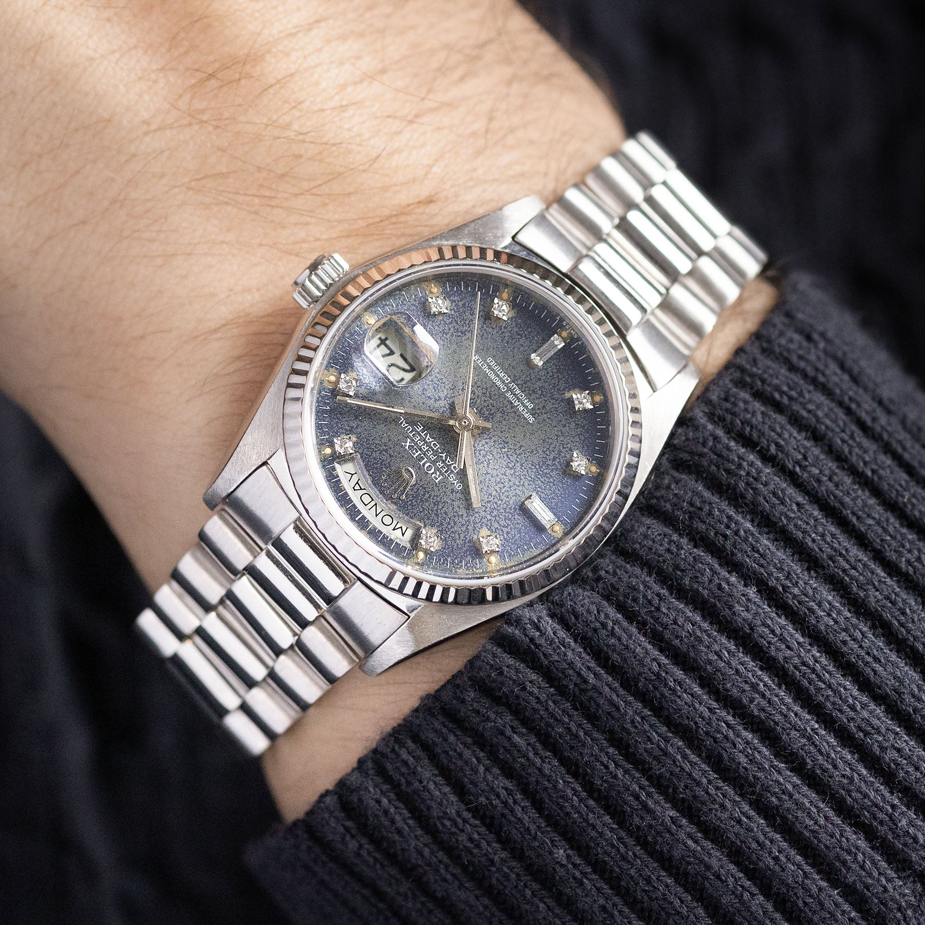 ROLEX DAY-DATE 18029 Weißgold Mit Blauem Diamant Zifferblatt