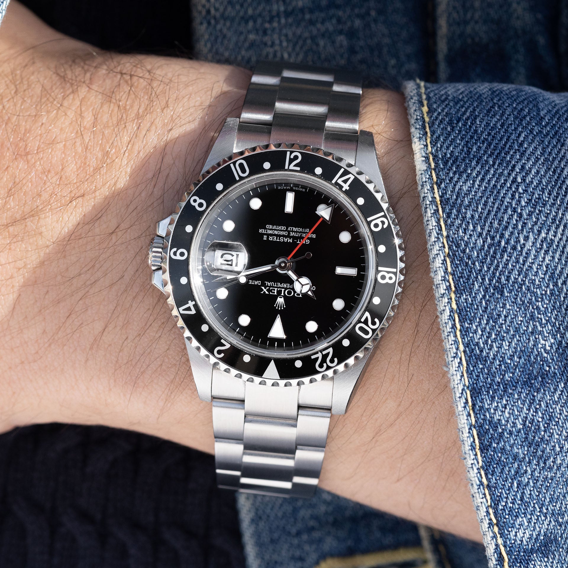 Rolex GMT-Master 2 16710 Rectangular Zifferblatt mit Box und Papieren