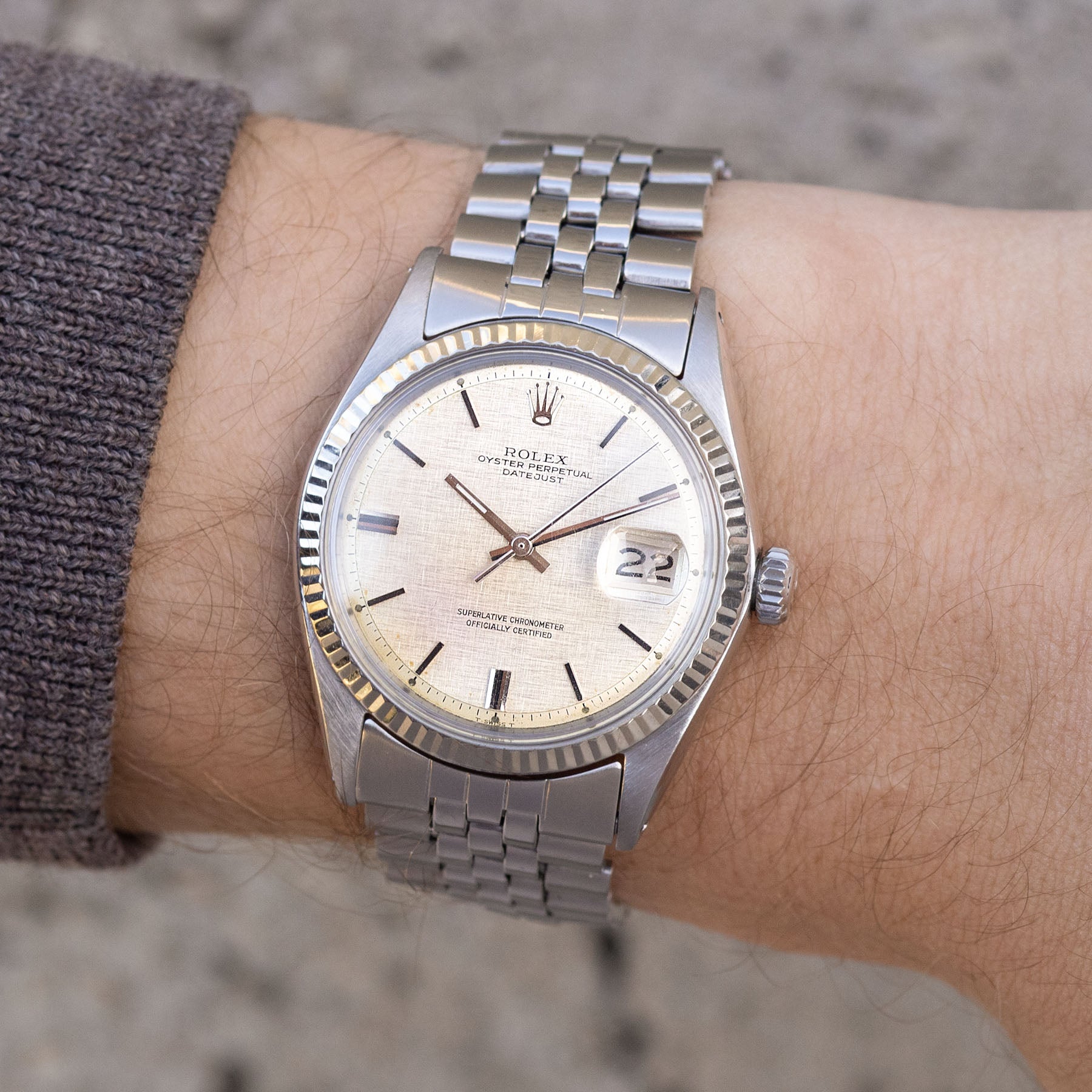 ROLEX DATEJUST 1601 Silber LINEN Zifferblatt
