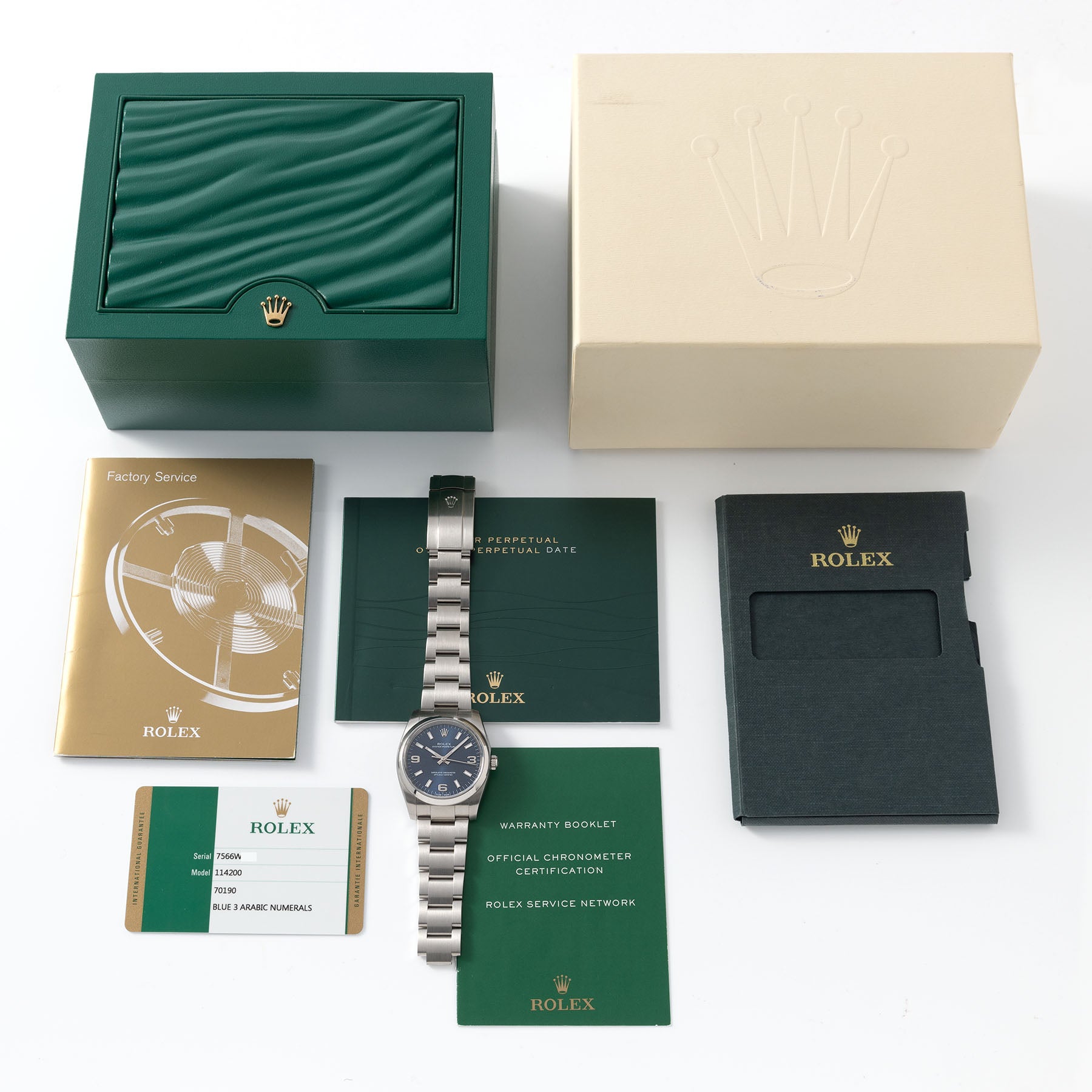 ROLEX OYSTER PERPETUAL PERPETUAL 114200 Blaues EXPLORER Zifferblatt mit BOX und Papieren 