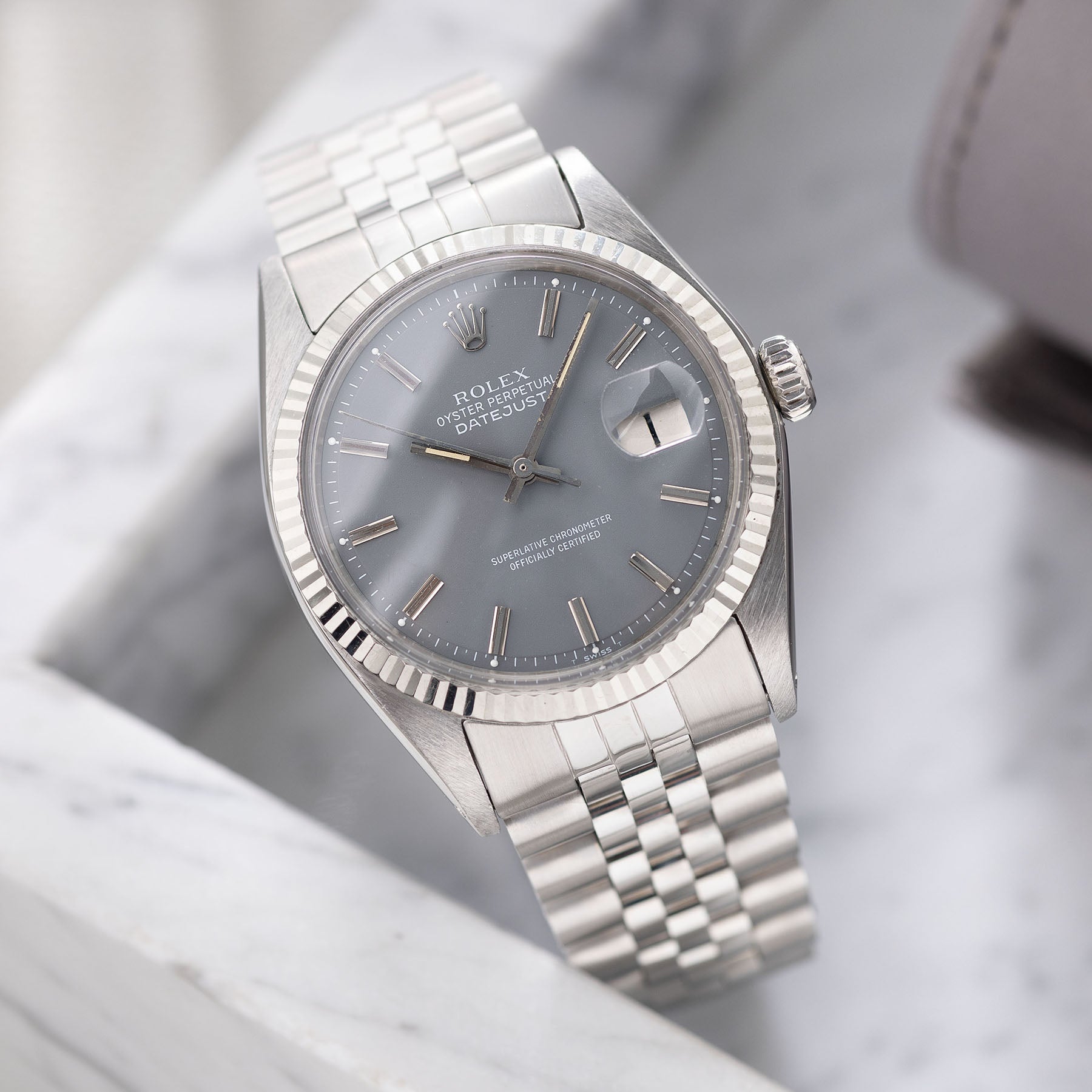 ROLEX DATEJUST 1601 Seltenes SLATE Graues Zifferblatt