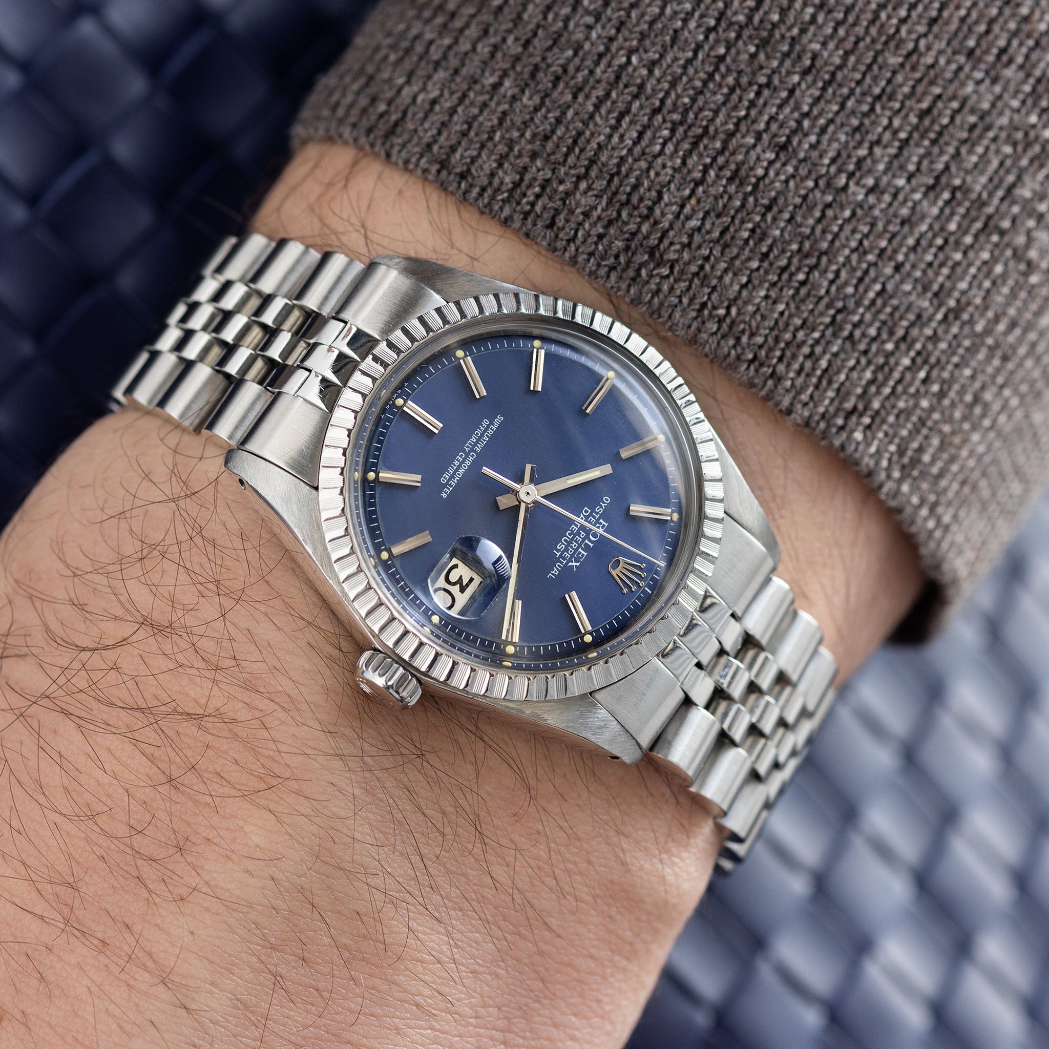 Rolex Datejust 1603 Blaues Zifferblatt Mit Box Und Papieren