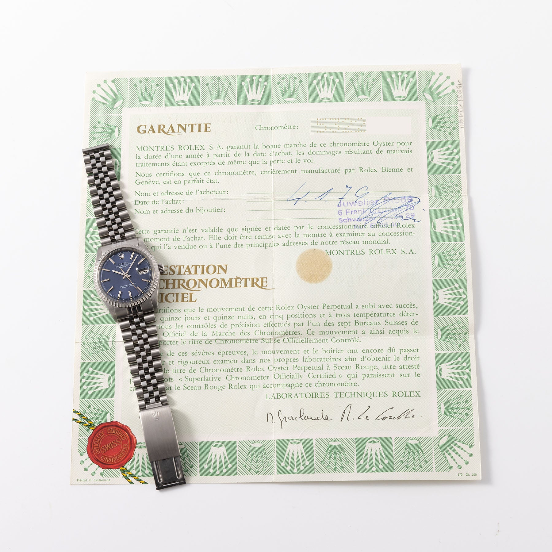 Rolex Datejust 1603 Blaues Zifferblatt Mit Box Und Papieren