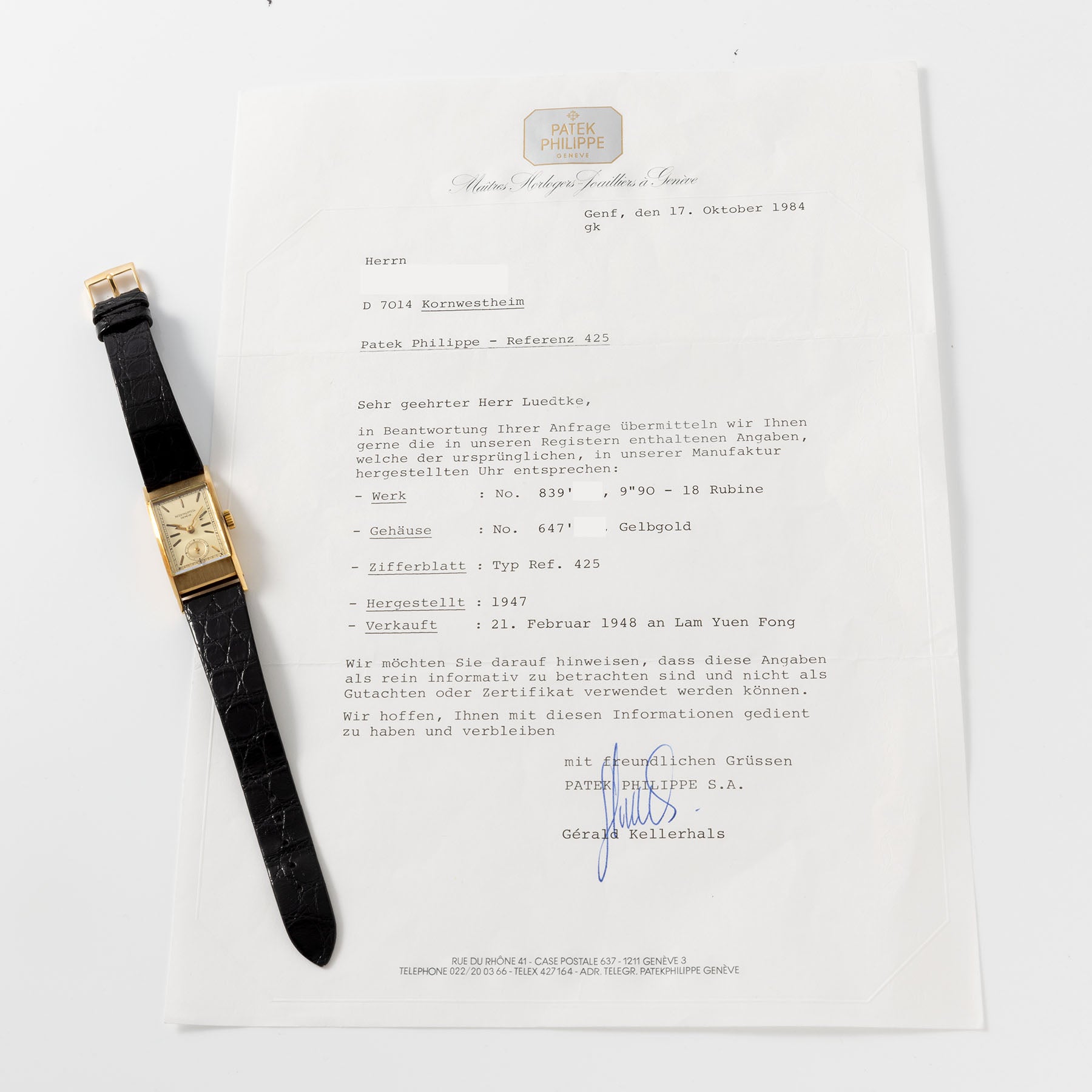 Patek Philippe Gold Dresswatch Referenz 425 Mit Auszug Aus Archiv